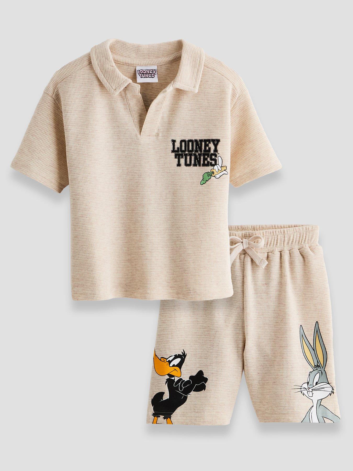 The Very Collection Looney Tunes Waffle Polo Top And Short Set - Cream