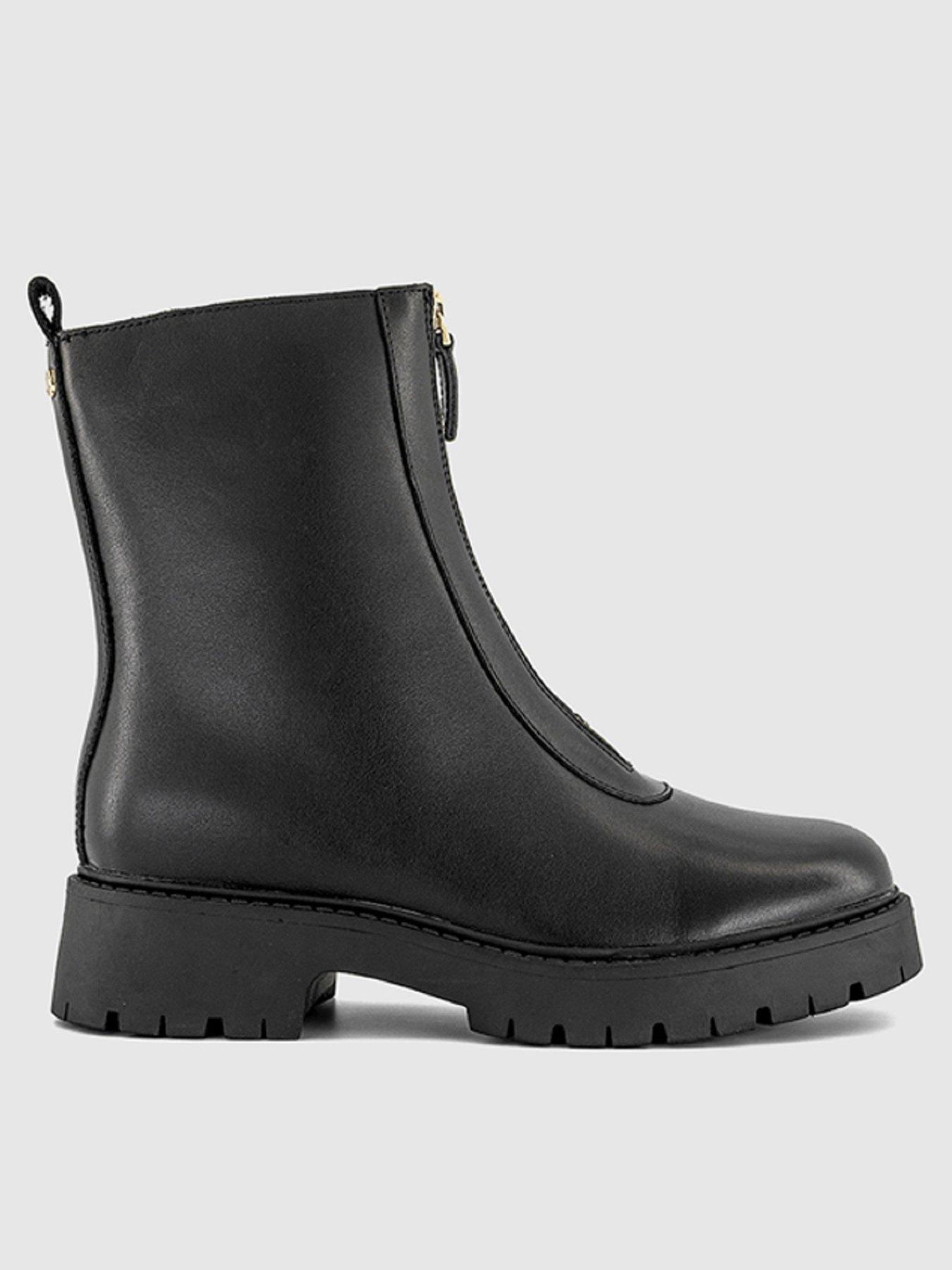 OFFICE Atticus Front Zip Leather Chunky Boot - Black