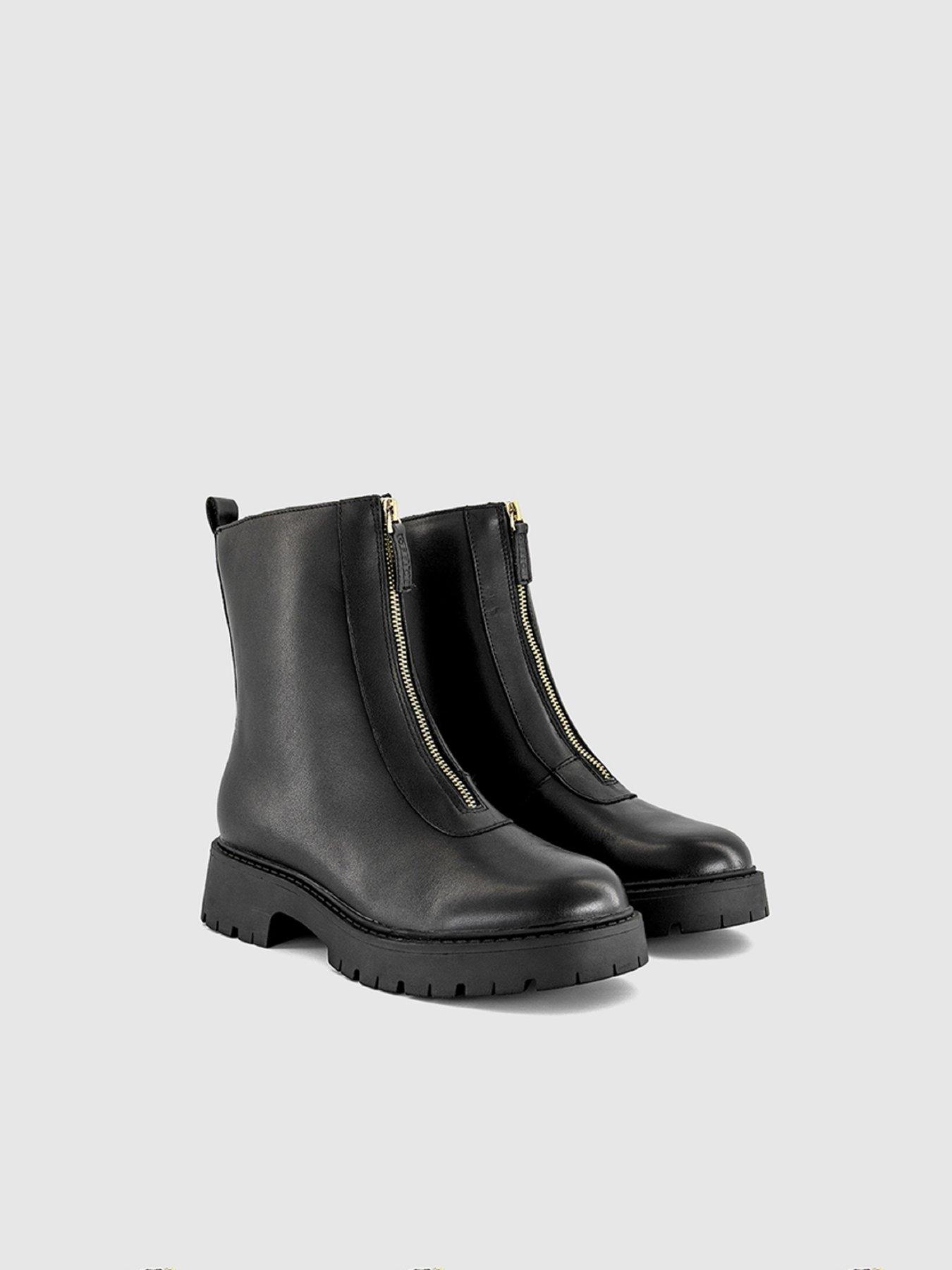 OFFICE Atticus Front Zip Leather Chunky Boot - Black | Very