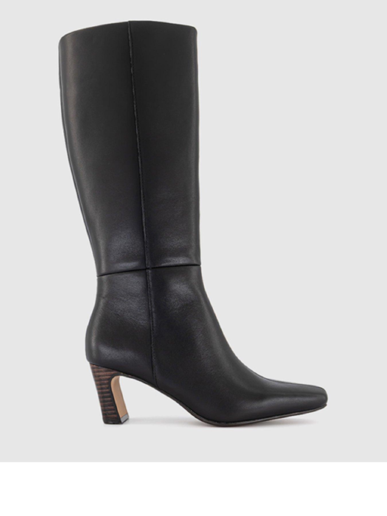 OFFICE Kallie Set Back High Heel Leather Knee Boot - Black