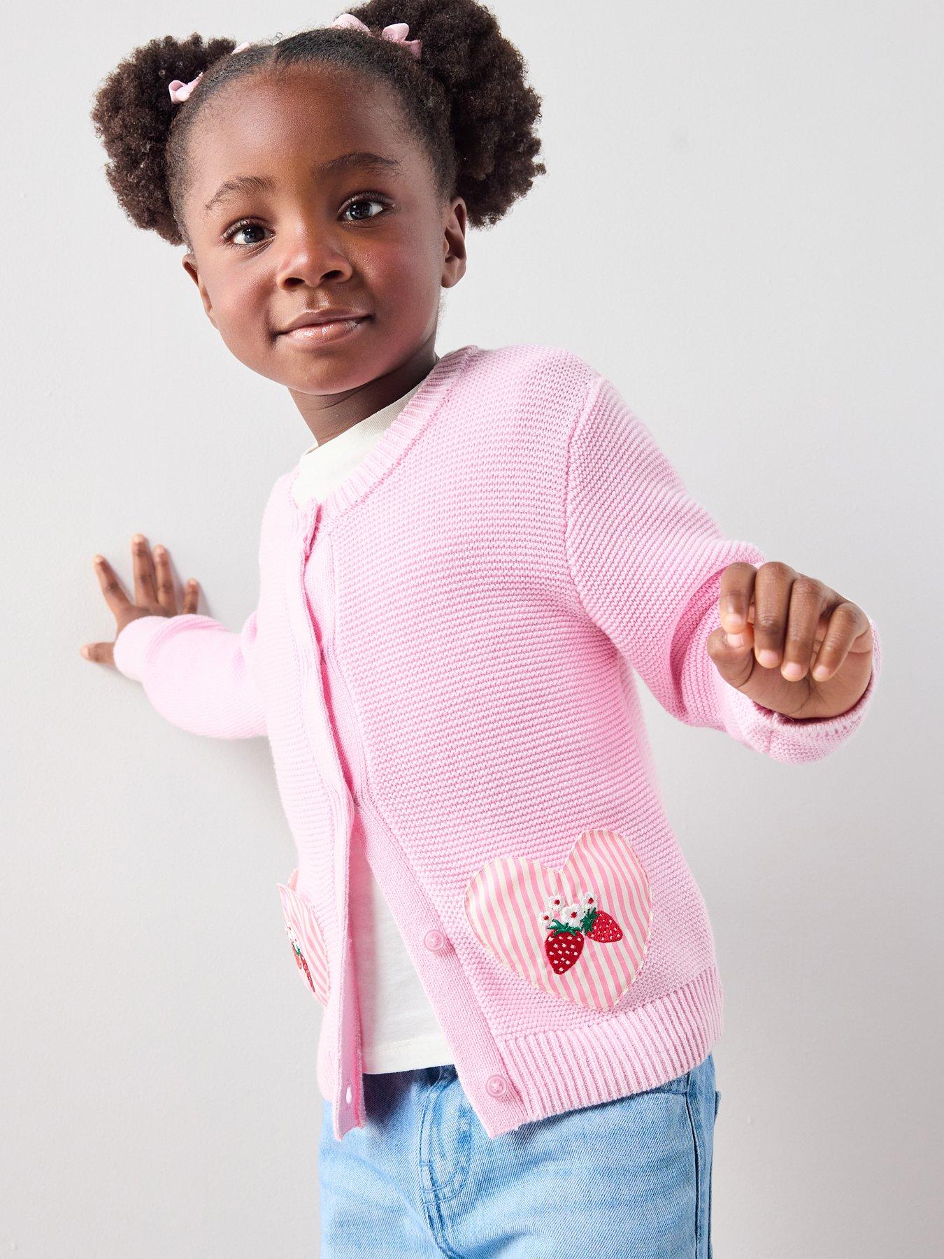 The Very Collection Girls Heart Pocket Cardigan - Pink
