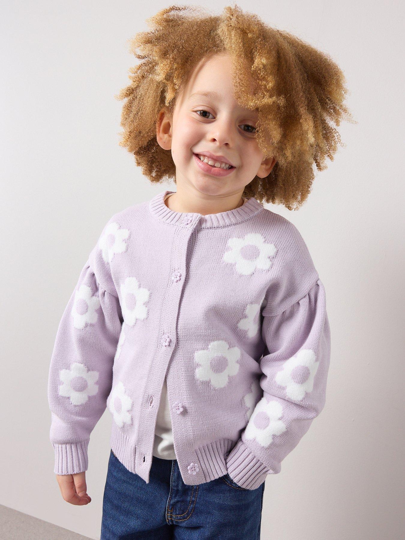 The Very Collection Girls Floral Puff Sleeve Cardigan - Purple