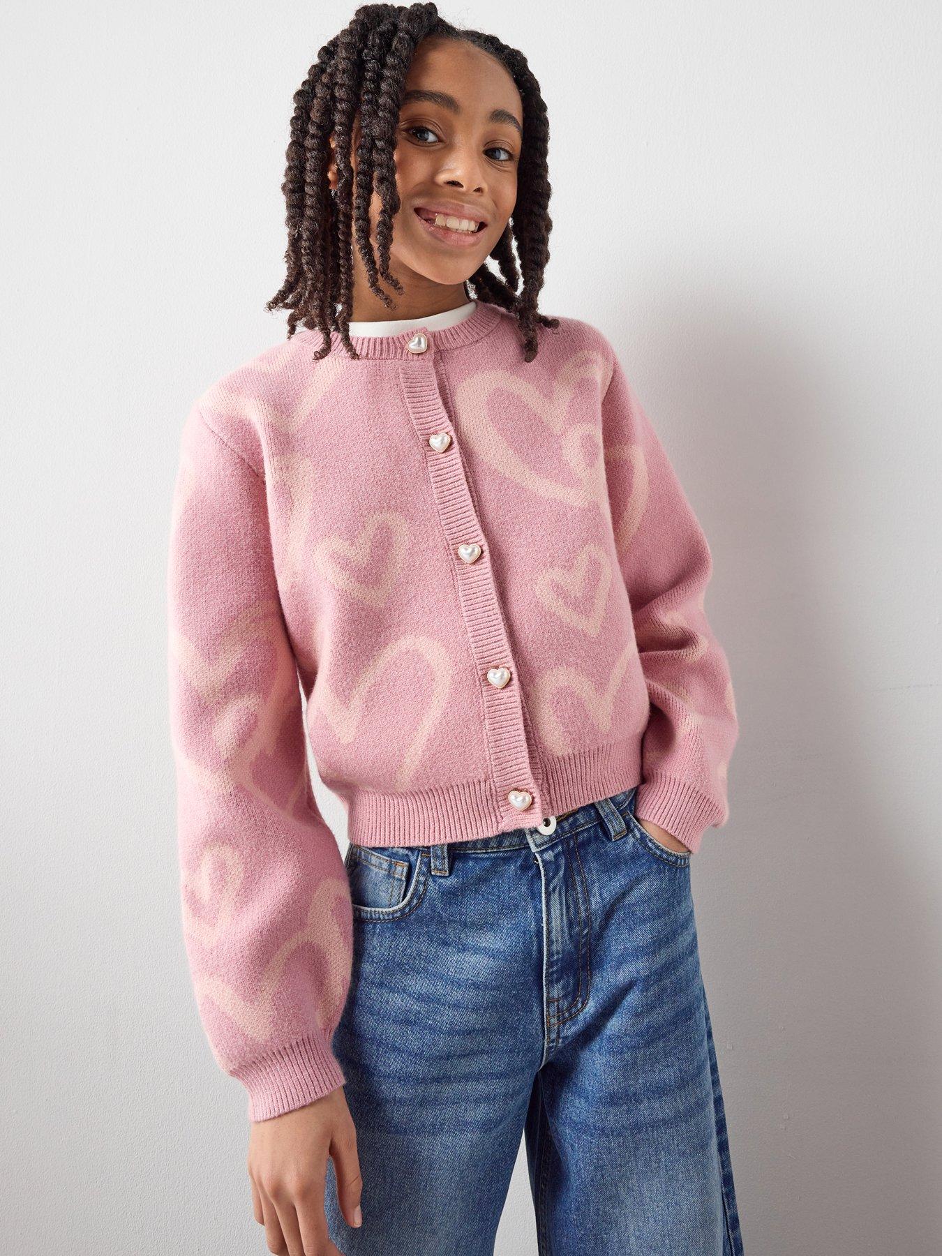 The Very Collection Girls Heart Long Sleeve Cardigan - Pink