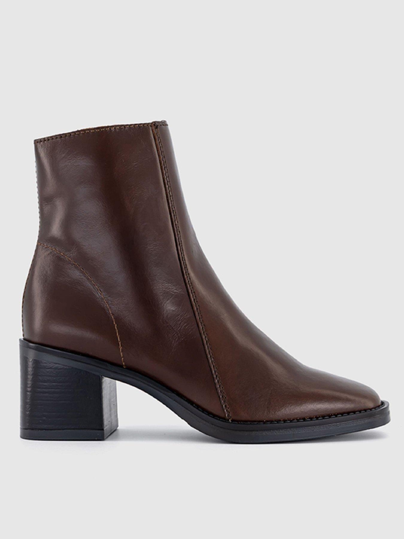 OFFICE Annabella Block Heel Leather Ankle Boot - Brown