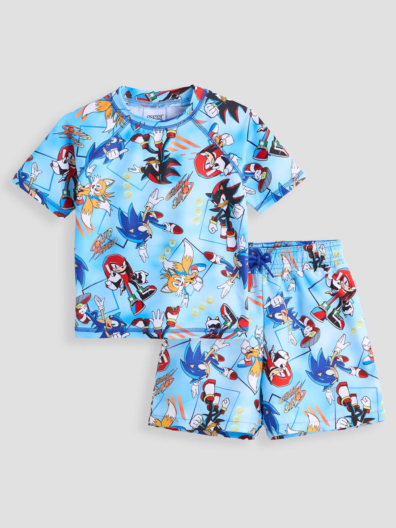 Image 1 of 4 of The Very Collection Sonic Rash Vest And Swim Short Set - Blue