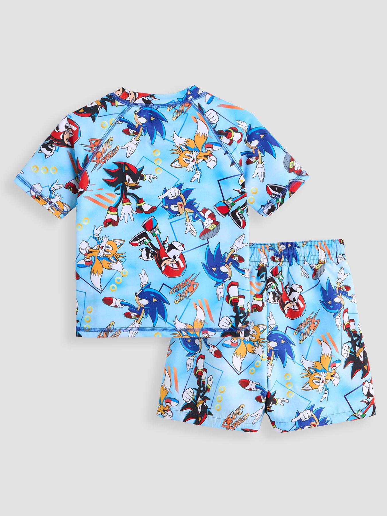 Image 2 of 4 of The Very Collection Sonic Rash Vest And Swim Short Set - Blue