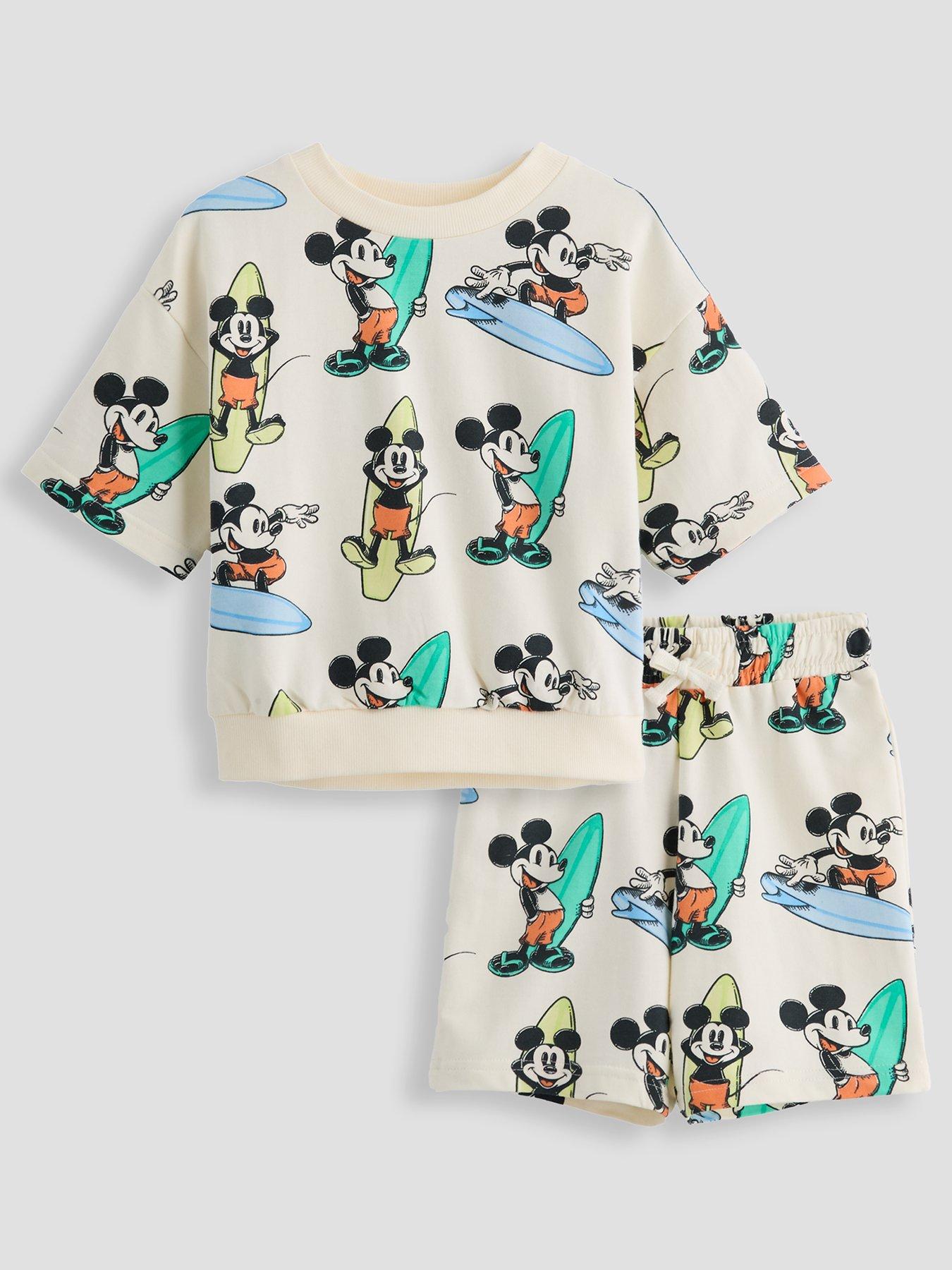 Image 1 of 5 of The Very Collection Mickey Mouse&nbsp;Aop Sweat T-Shirt &amp; Short Set&nbsp;- Cream