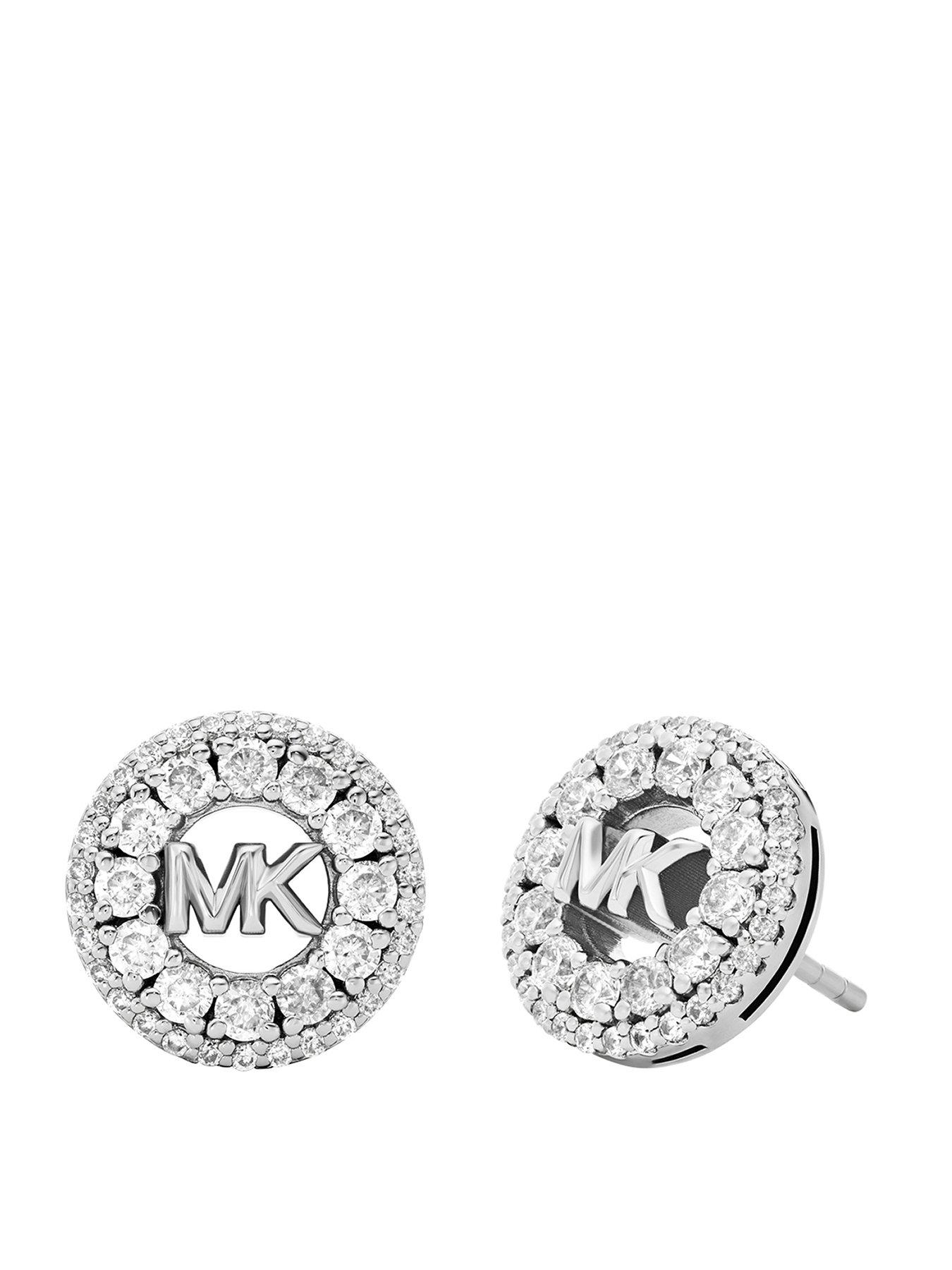 undefined Rhodium-Plated Sterling Silver Pavé Logo Stud Earrings