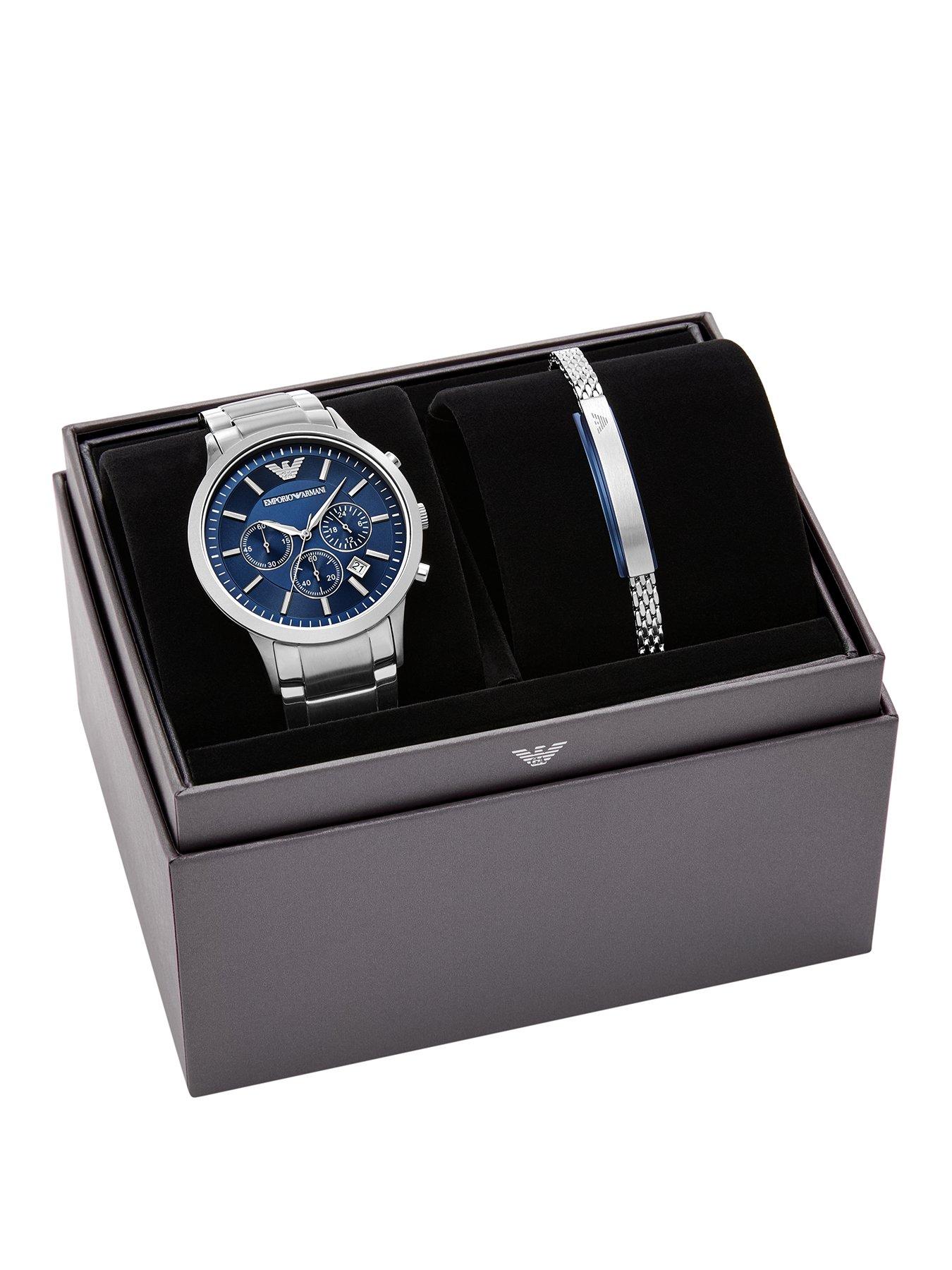 Emporio Armani Chronograph Stainless Steel Watch and Bracelet Set