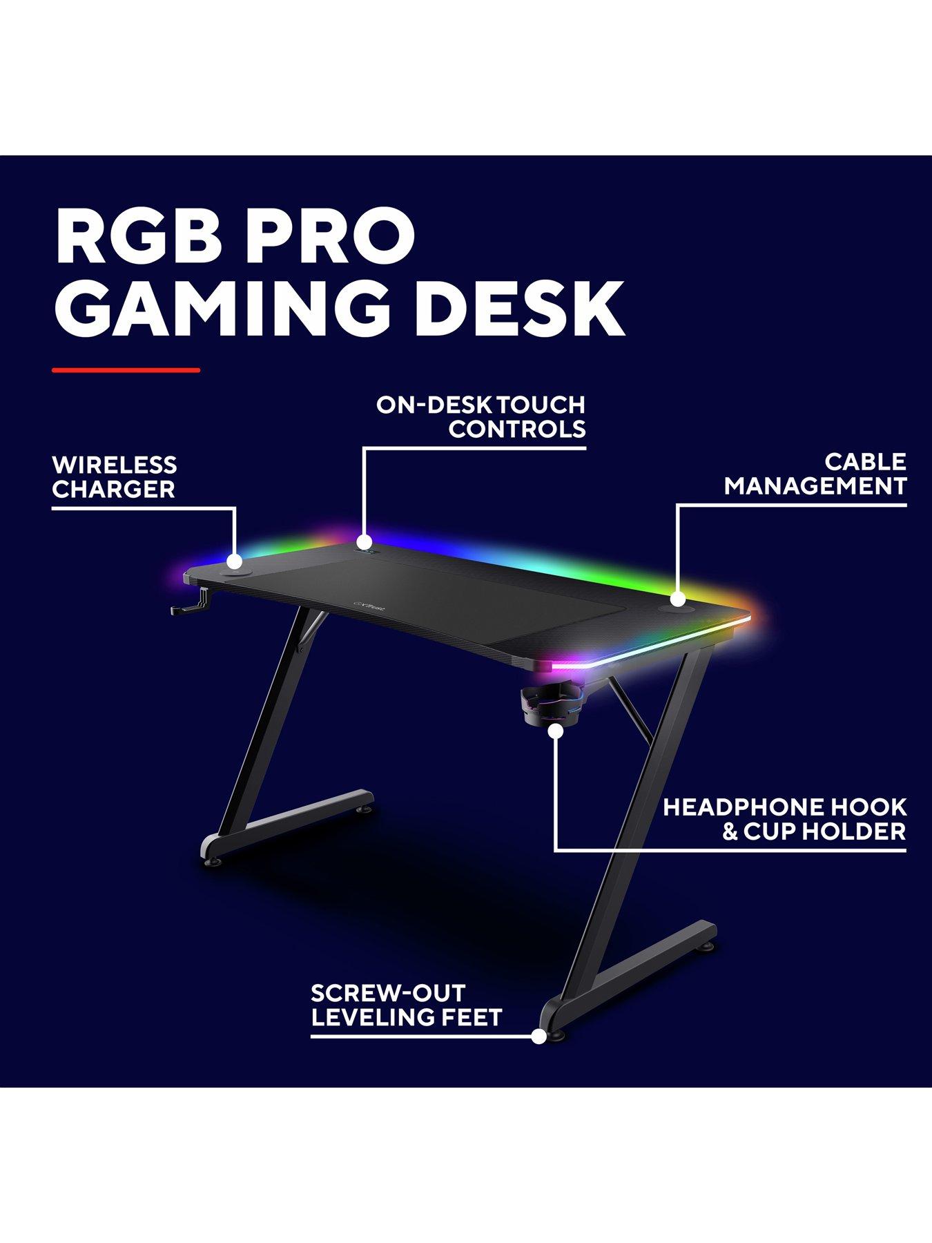 Image 2 of 8 of Trust GXT710 Luminus Pro Gaming Desk with LED RGB, 10 Colour Modes, Built-in 10W Wireless Charger - Black