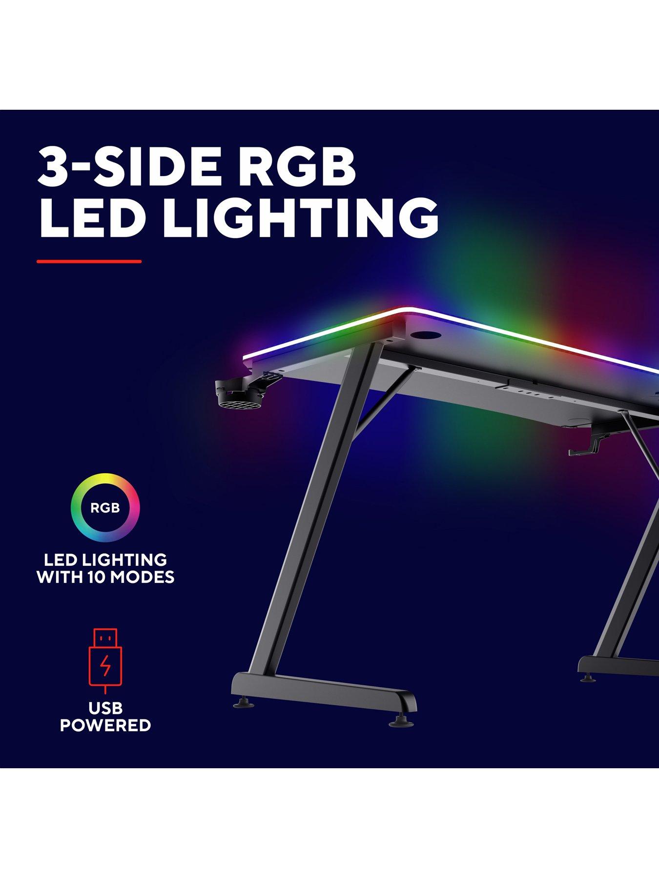 Image 3 of 8 of Trust GXT710 Luminus Pro Gaming Desk with LED RGB, 10 Colour Modes, Built-in 10W Wireless Charger - Black