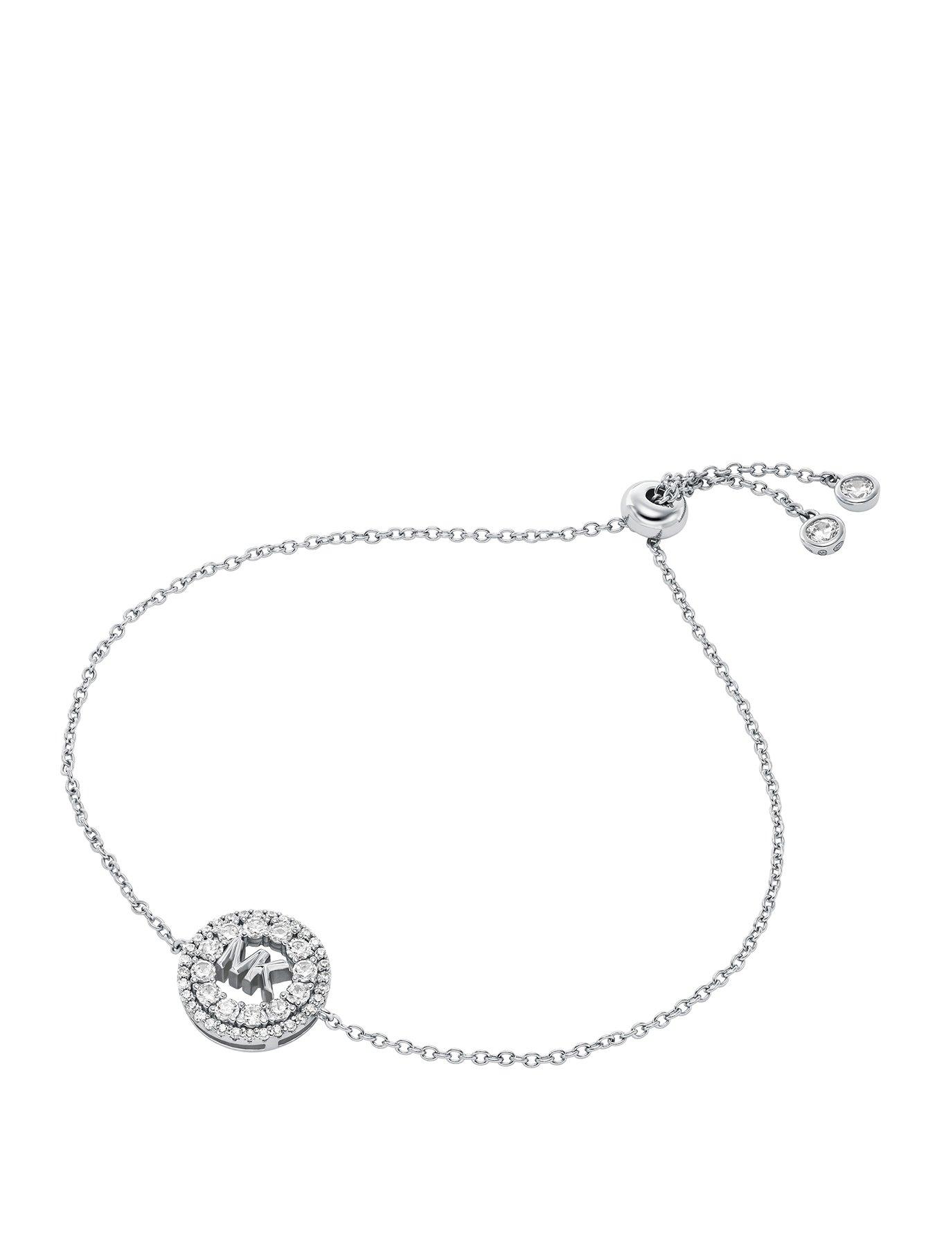undefined Rhodium-Plated Sterling Silver Pavé Logo Slider Bracelet