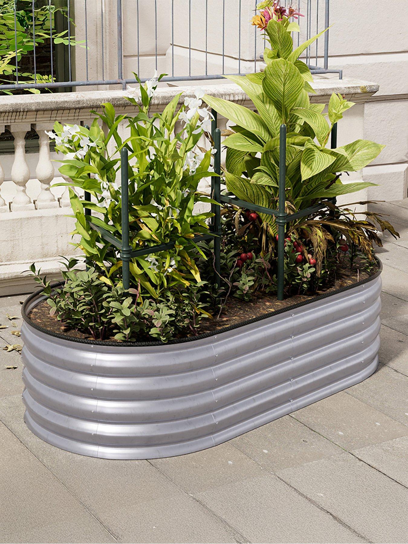 Image 1 of 6 of Living and Home Oval Raised Garden Bed Silver D 80 x L 160 cm