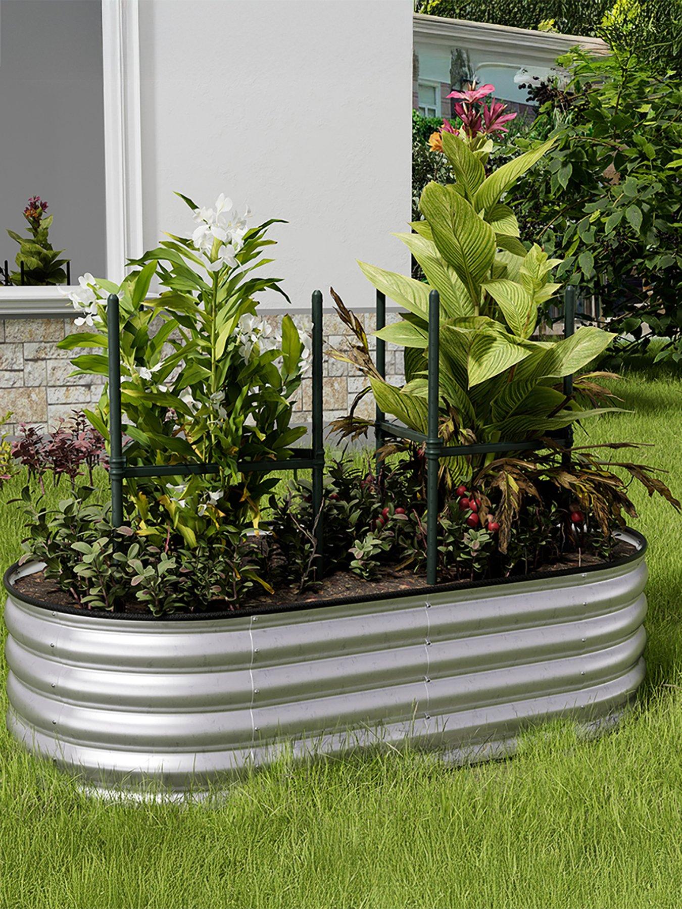 Image 2 of 6 of Living and Home Oval Raised Garden Bed Silver D 80 x L 160 cm