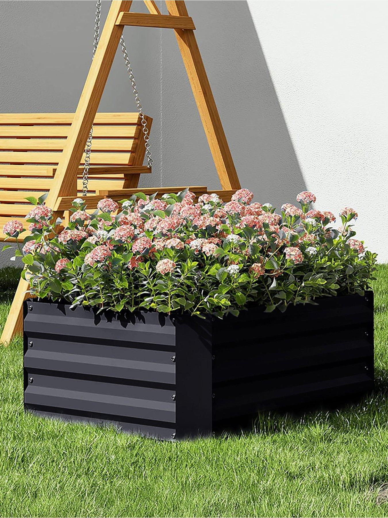 Living and Home Square Raised Garden Bed Black 100cm W x 100cm D