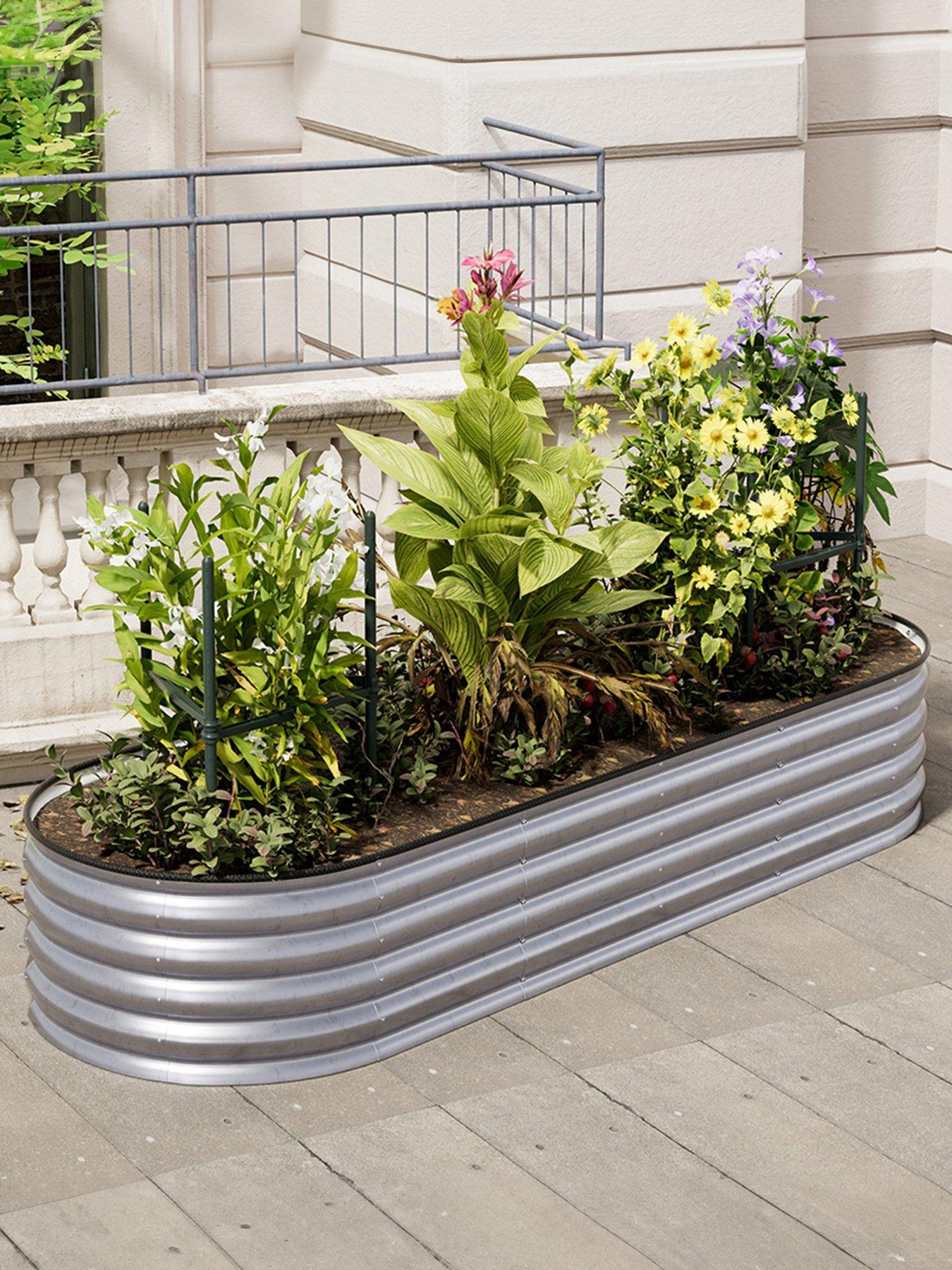 Living and Home Oval Raised Garden Bed Silver D 80 x L 240 cm