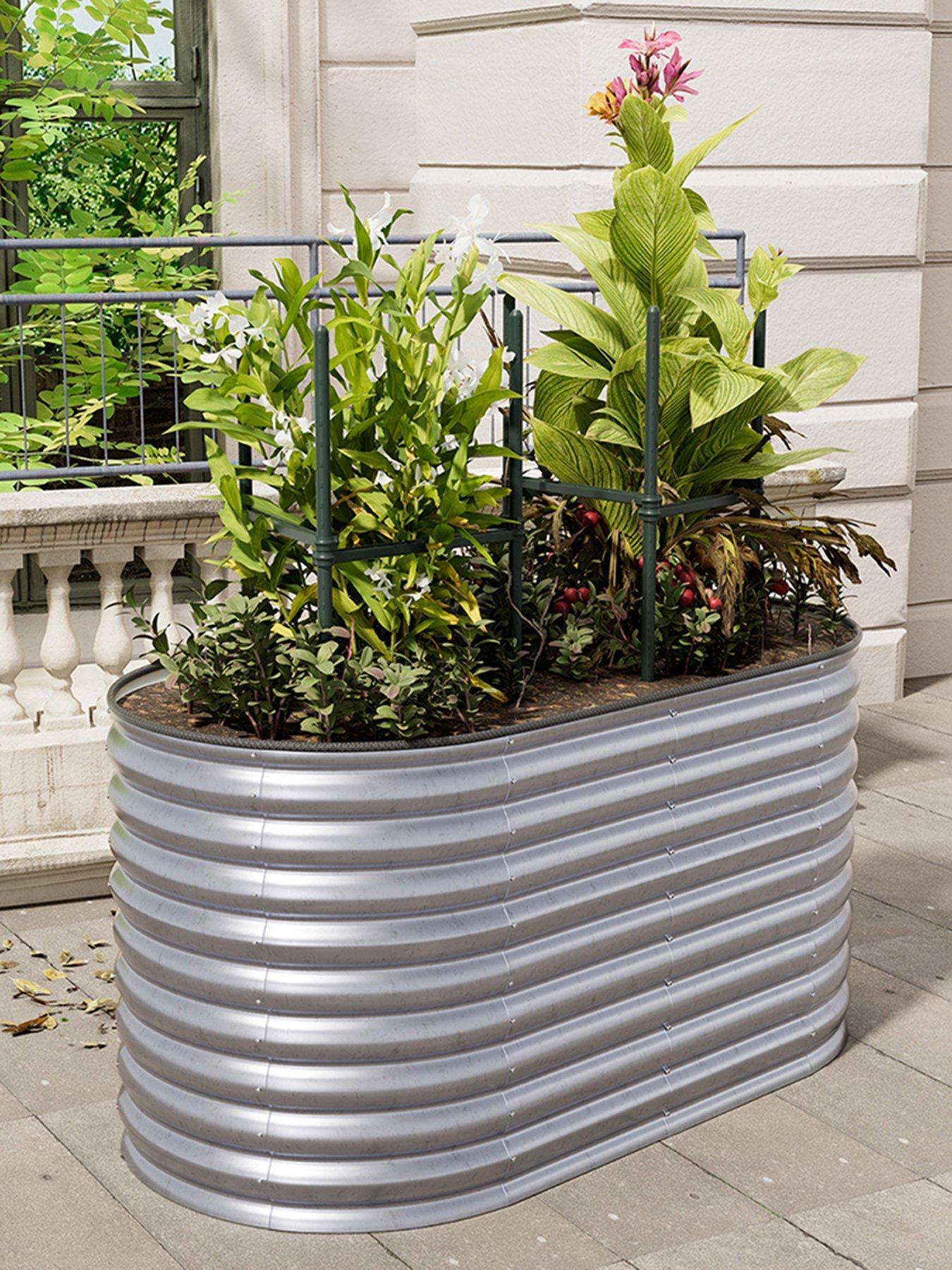 Living and Home Oval Raised Garden Bed Silver D 80 x L 160 x H 80 cm
