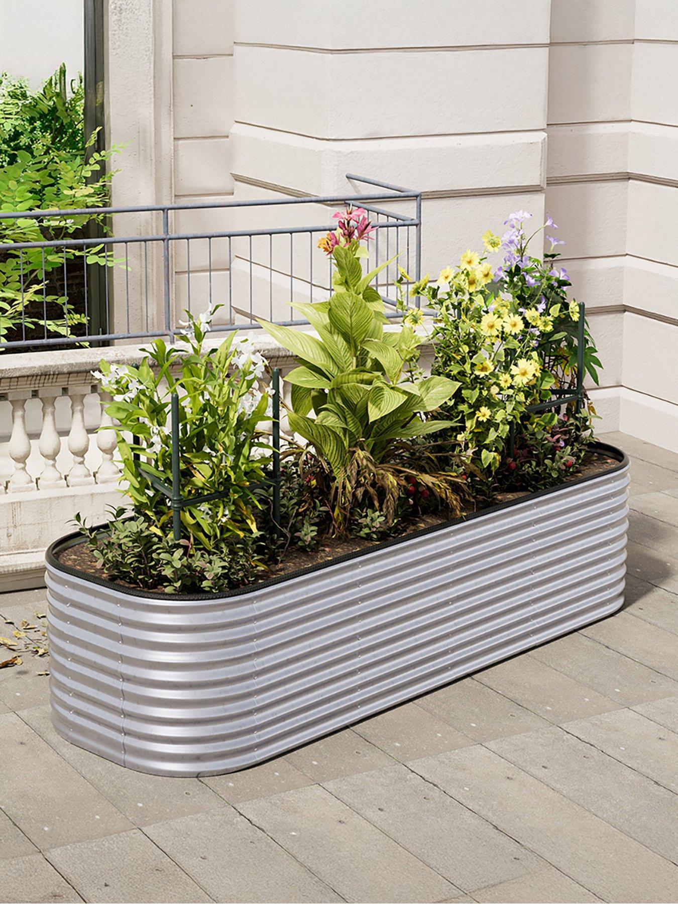 Living and Home Oval Raised Garden Bed with Plant Support D 80 x L 240 cm