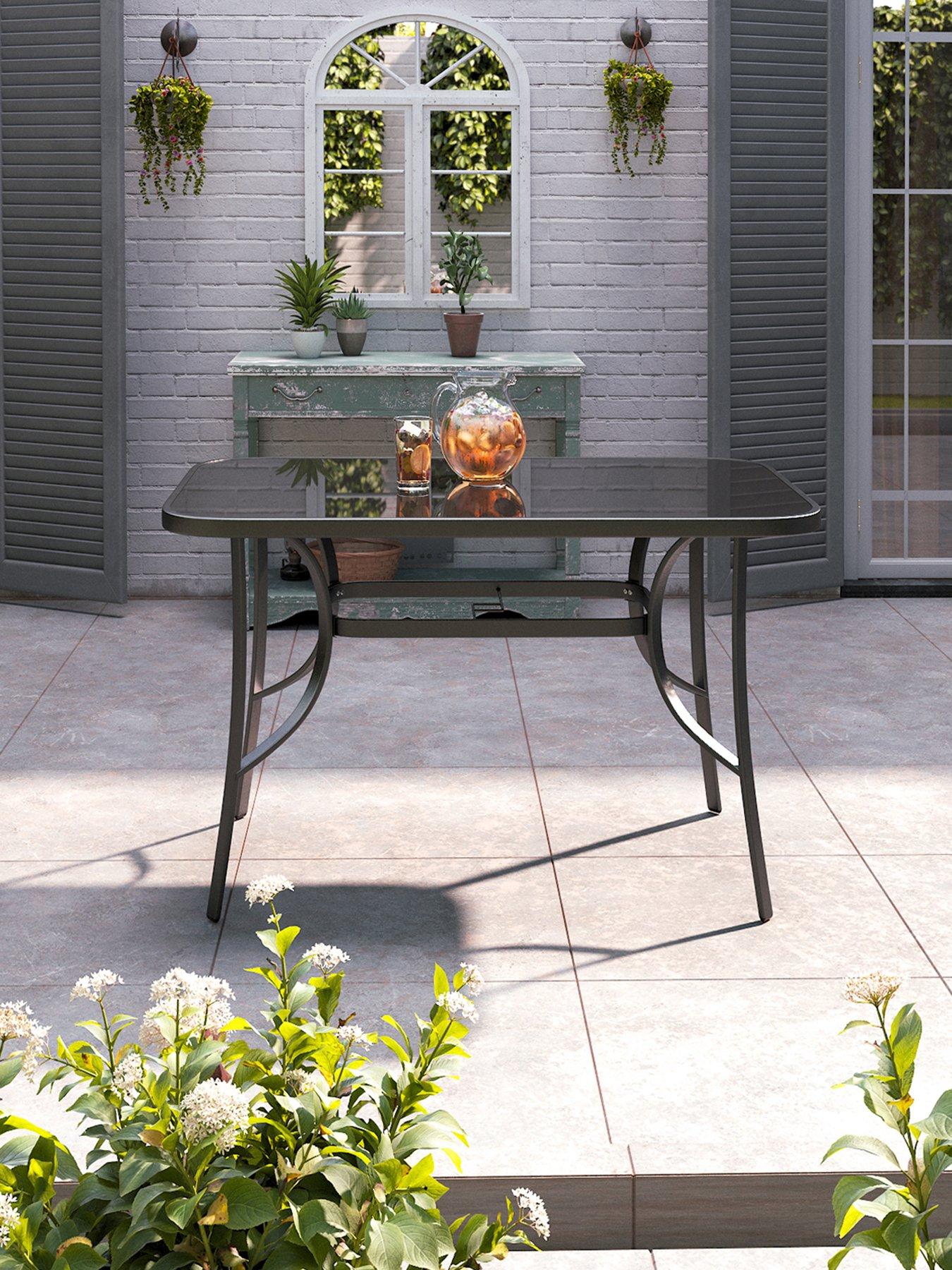 Living and Home Rectangular Garden Table with Parasol Hole L 120 cm