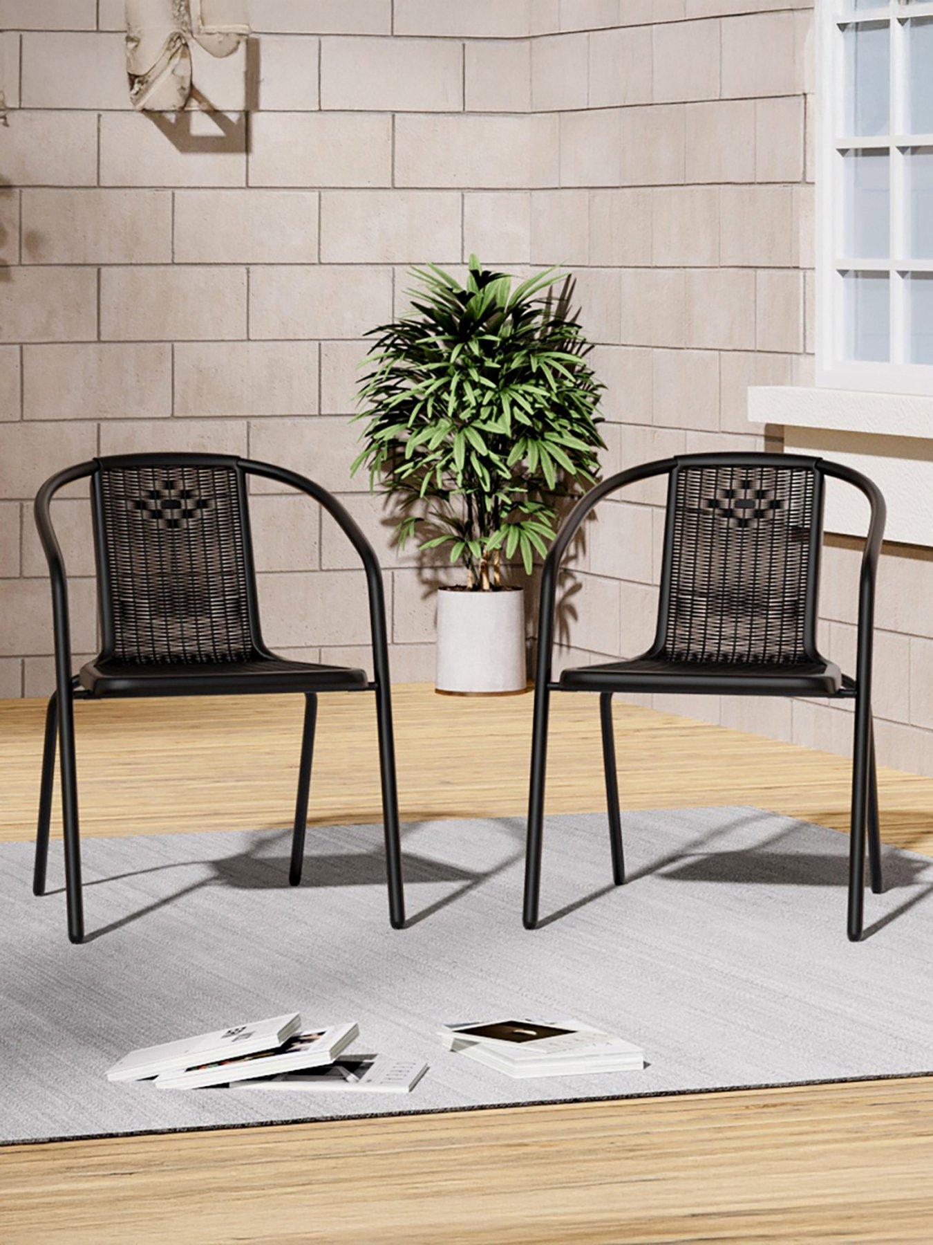 Living and Home 2 Pcs Stacking Garden Chair Black
