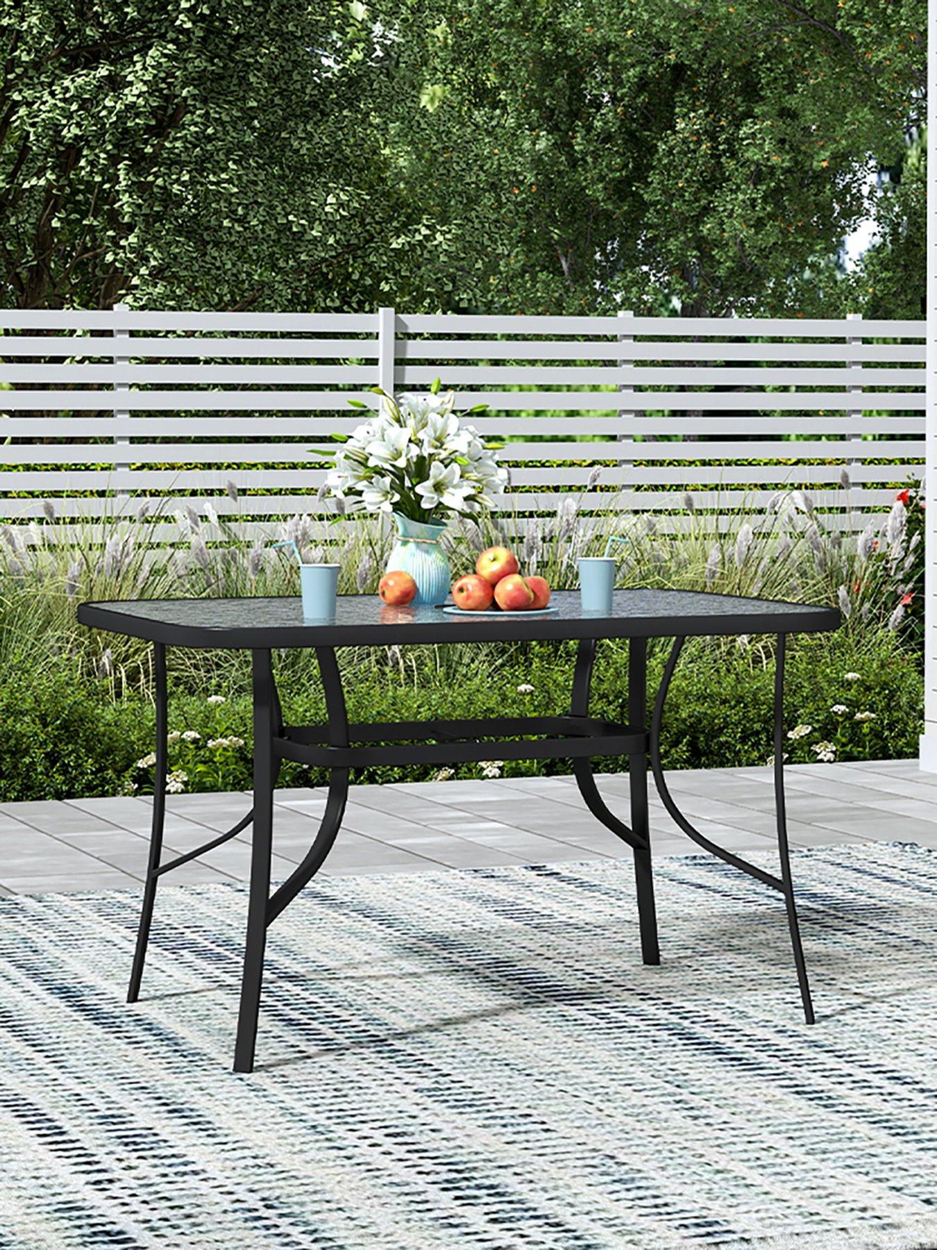 Living and Home Rectangular Garden Table with Parasol Hole L 120cm