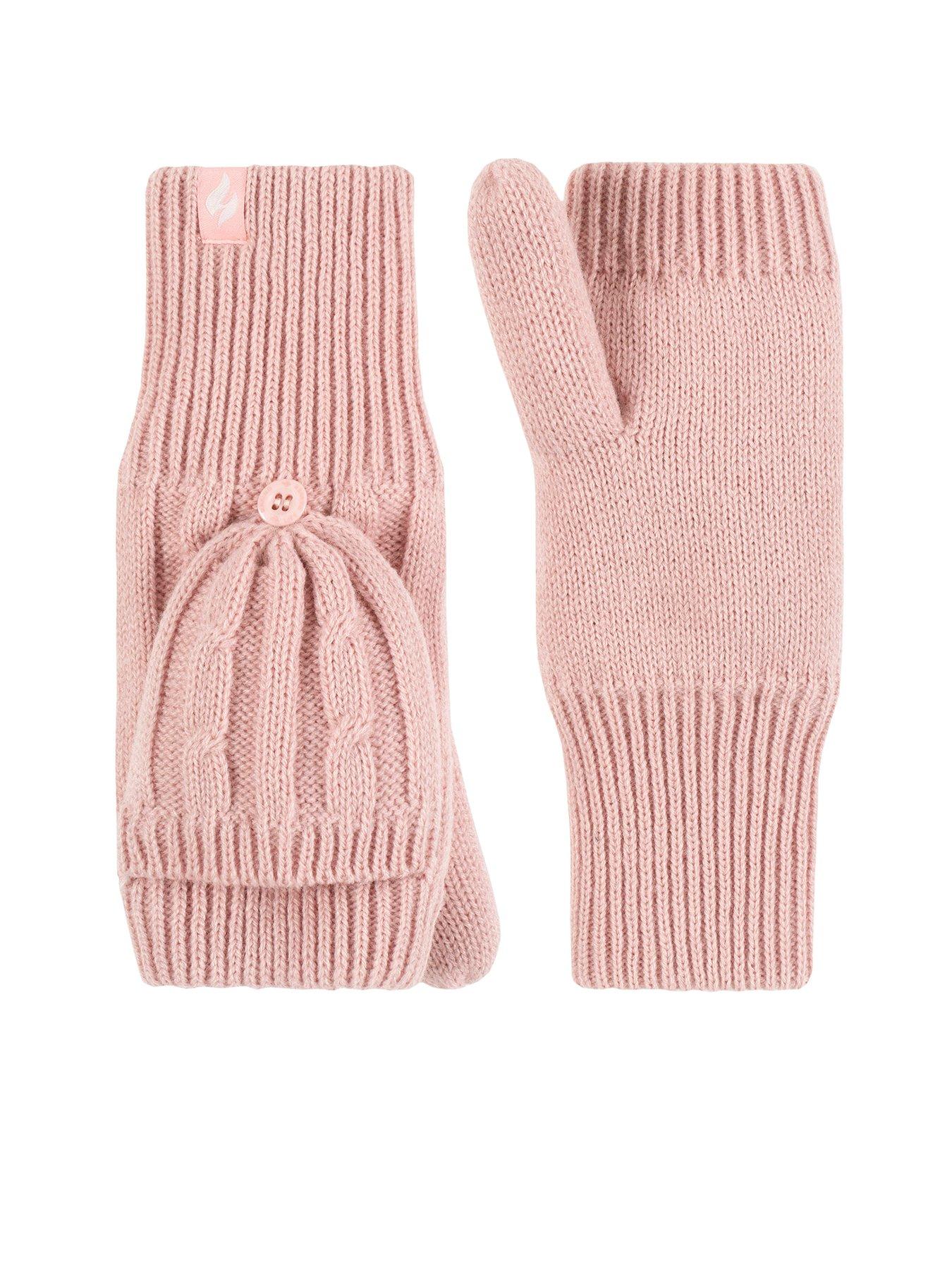 Heat Holders Ash Cable Knit Converter Mittens - Dusky Pink