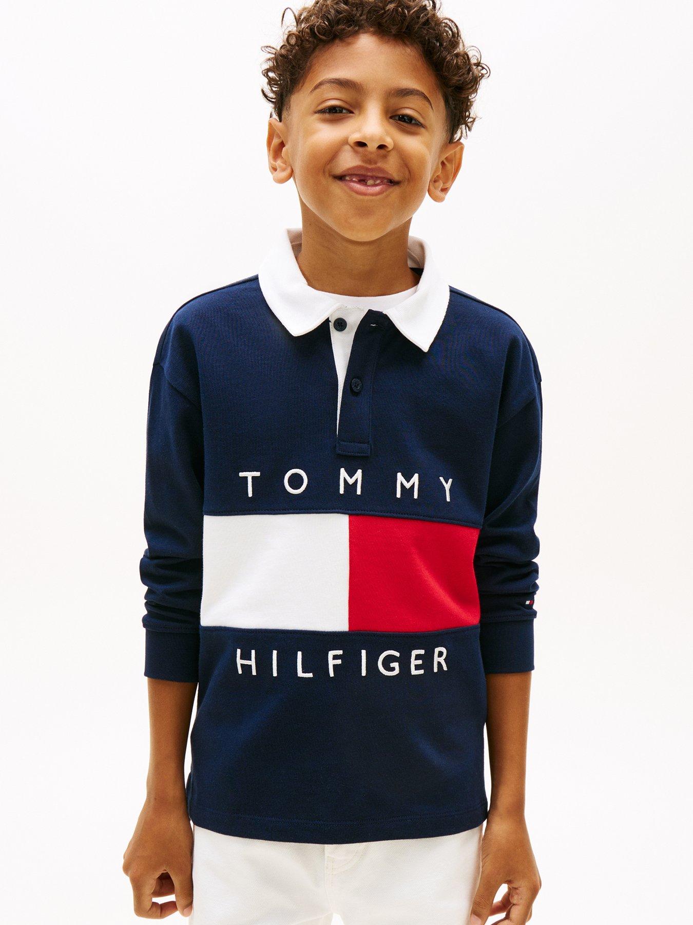Tommy Hilfiger Boys Heritage Flag Jersey Long Sleeve Polo Shirt - Navy