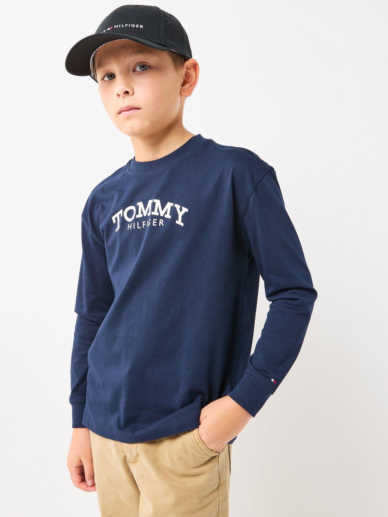 Tommy Hilfiger Boys Monotype Print Long Sleeve T-Shirt - Navy