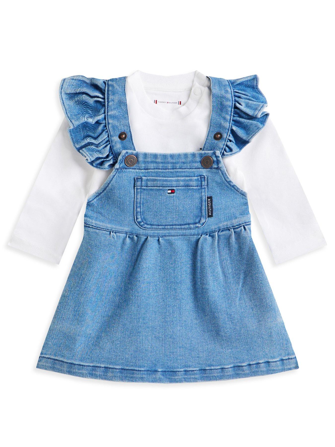 tommy hilfiger denim dungaree dress Tommy Hilfiger Baby Girls Denim Dungaree Dress and Top Set - Blue