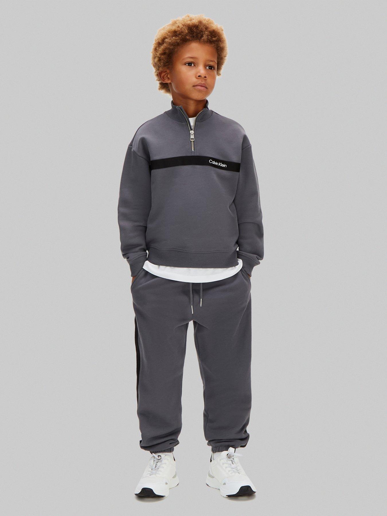 Calvin Klein Jeans Boys Half Zip Tape Sweat And Jogger Set, Dark Grey, Size Age: 10 Years