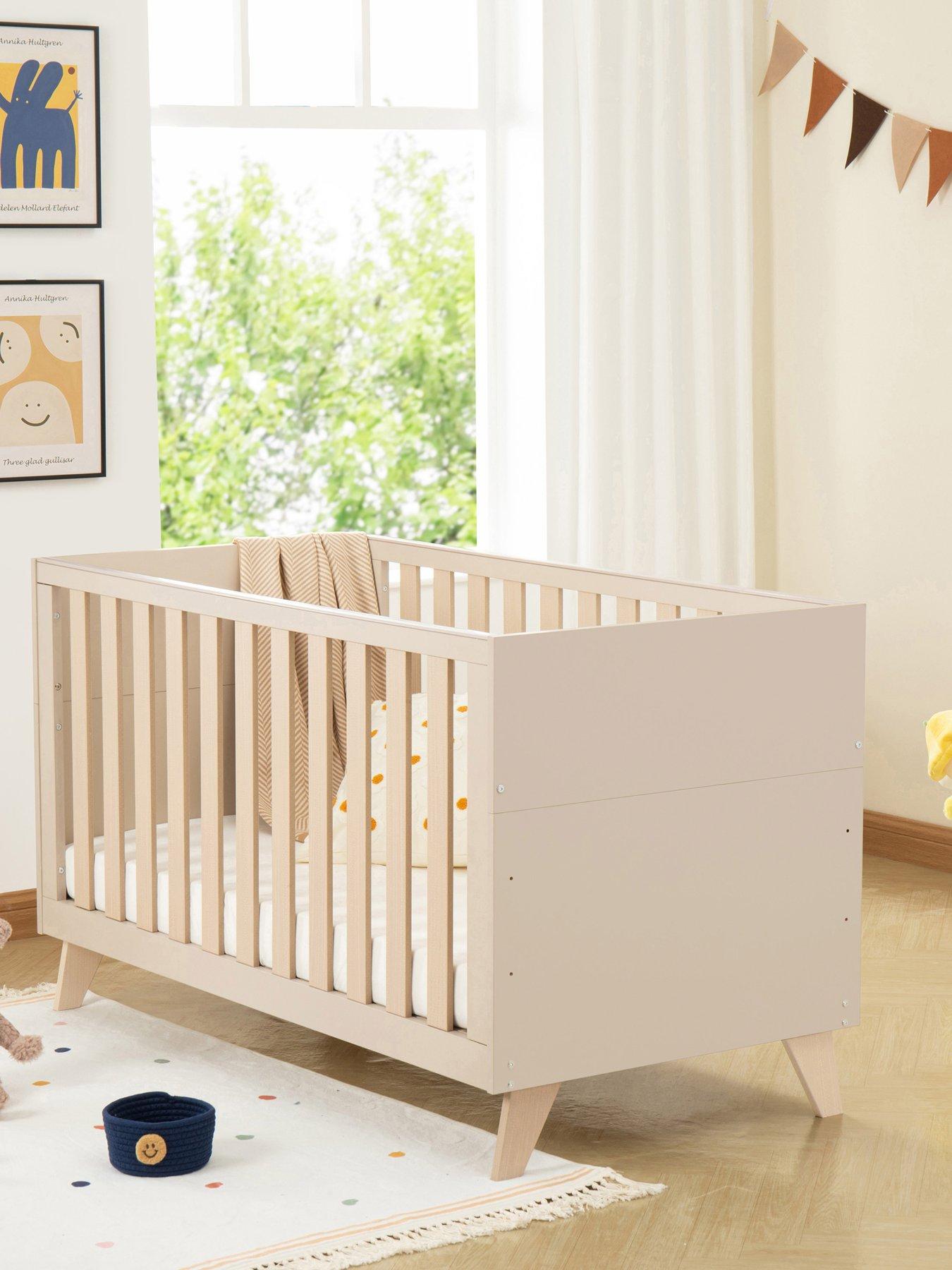 Babymore Dante Cot Bed Cashmere with Fibre Mattress, Cashmere