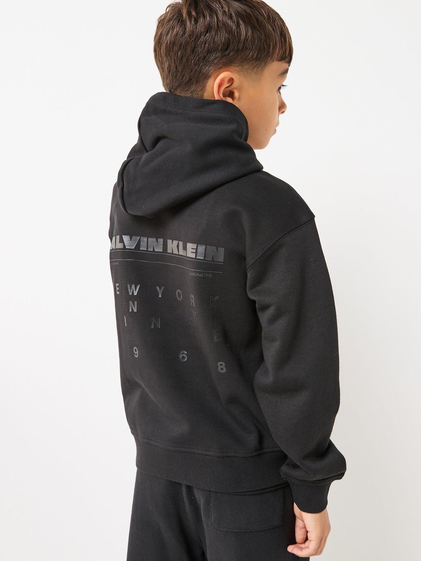 Image 2 of 6 of Calvin Klein Jeans Boys Relaxed Back Graphic Hoodie - Black