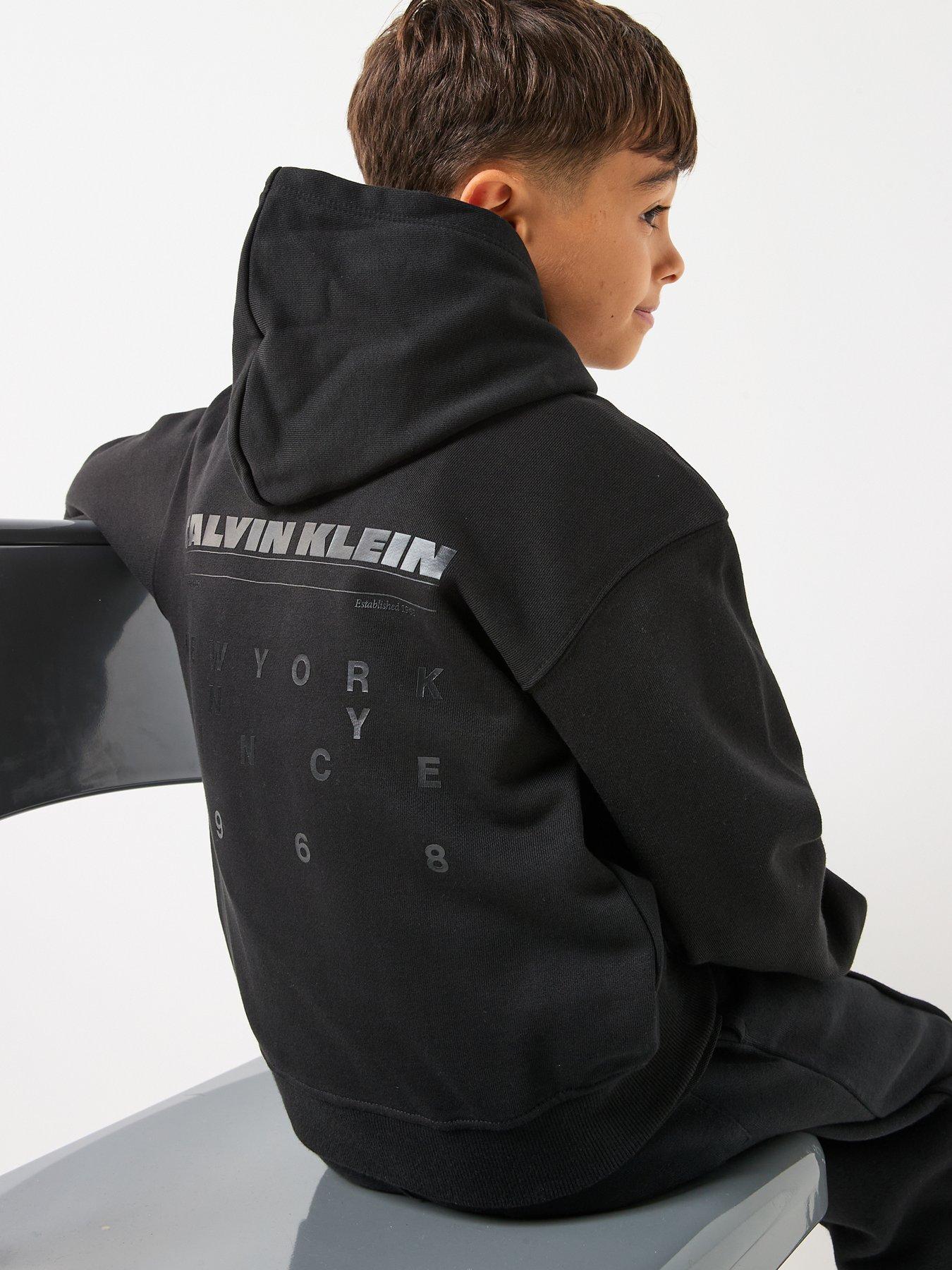 Image 5 of 6 of Calvin Klein Jeans Boys Relaxed Back Graphic Hoodie - Black