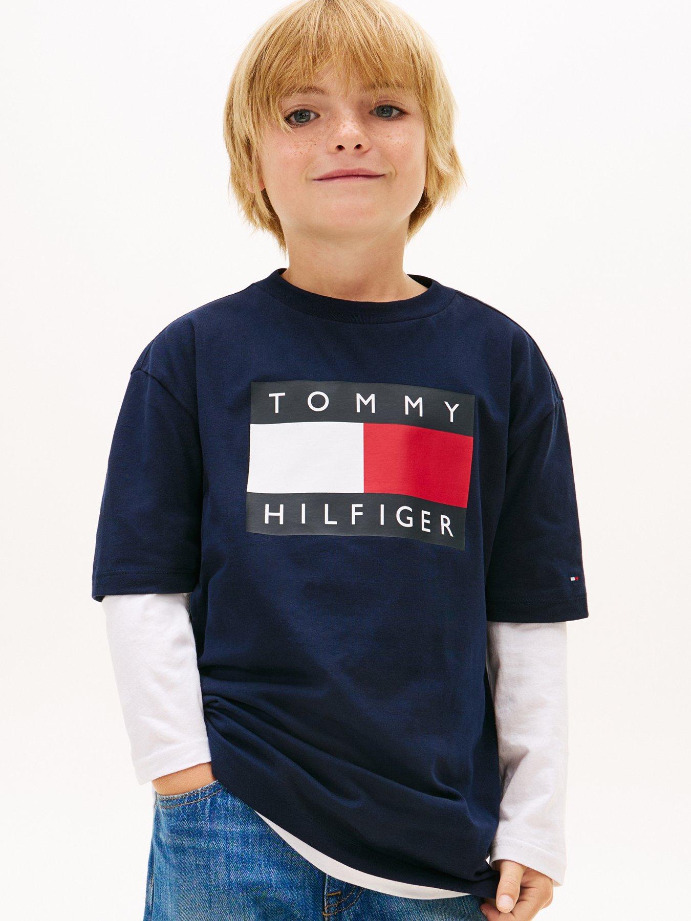 Tommy Hilfiger Boys Heritage Printed Flag Short Sleeve T-Shirt, Navy, Size 14 Years