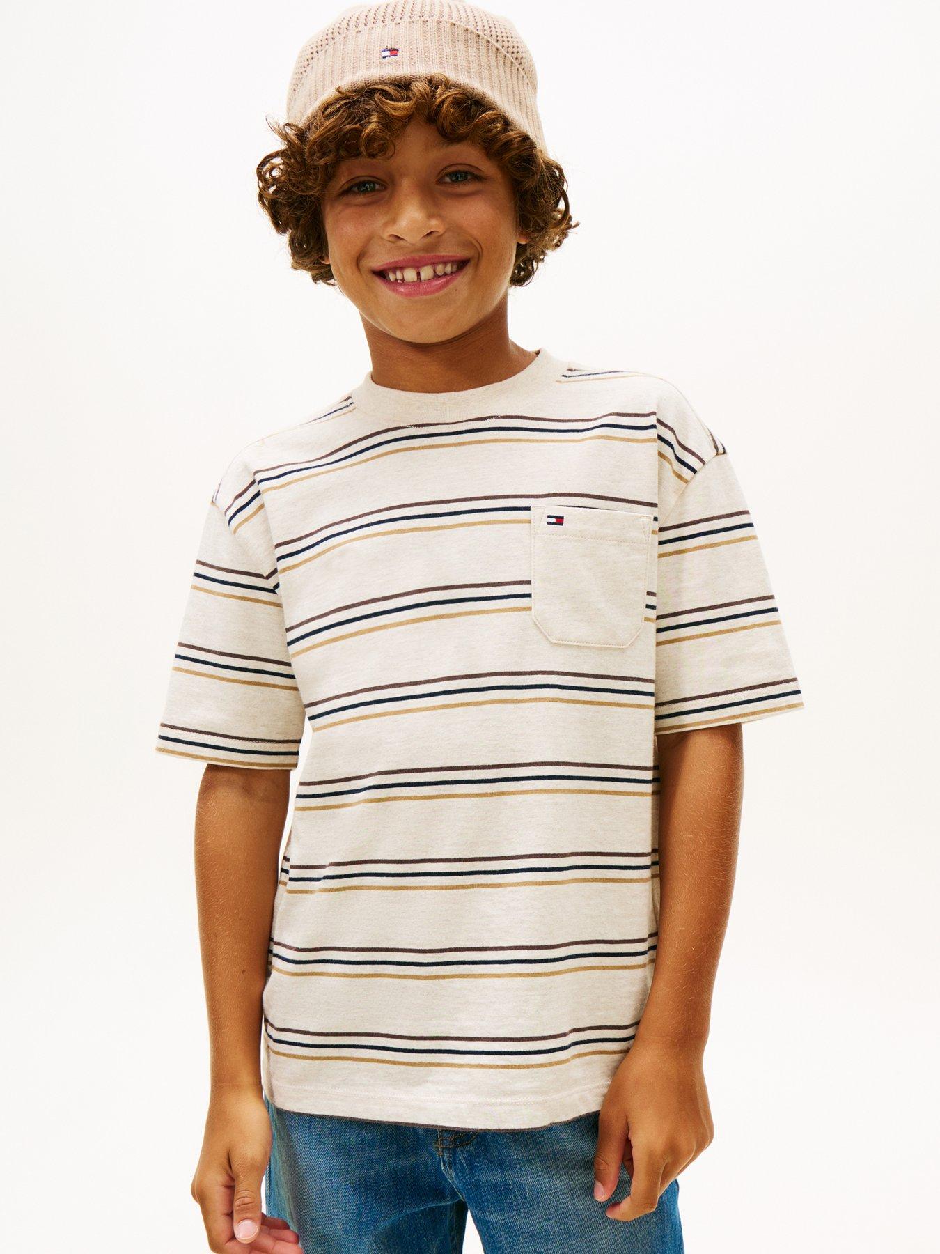 Tommy Hilfiger Boys Heather Stripe Short Sleeve T-Shirt - Multi