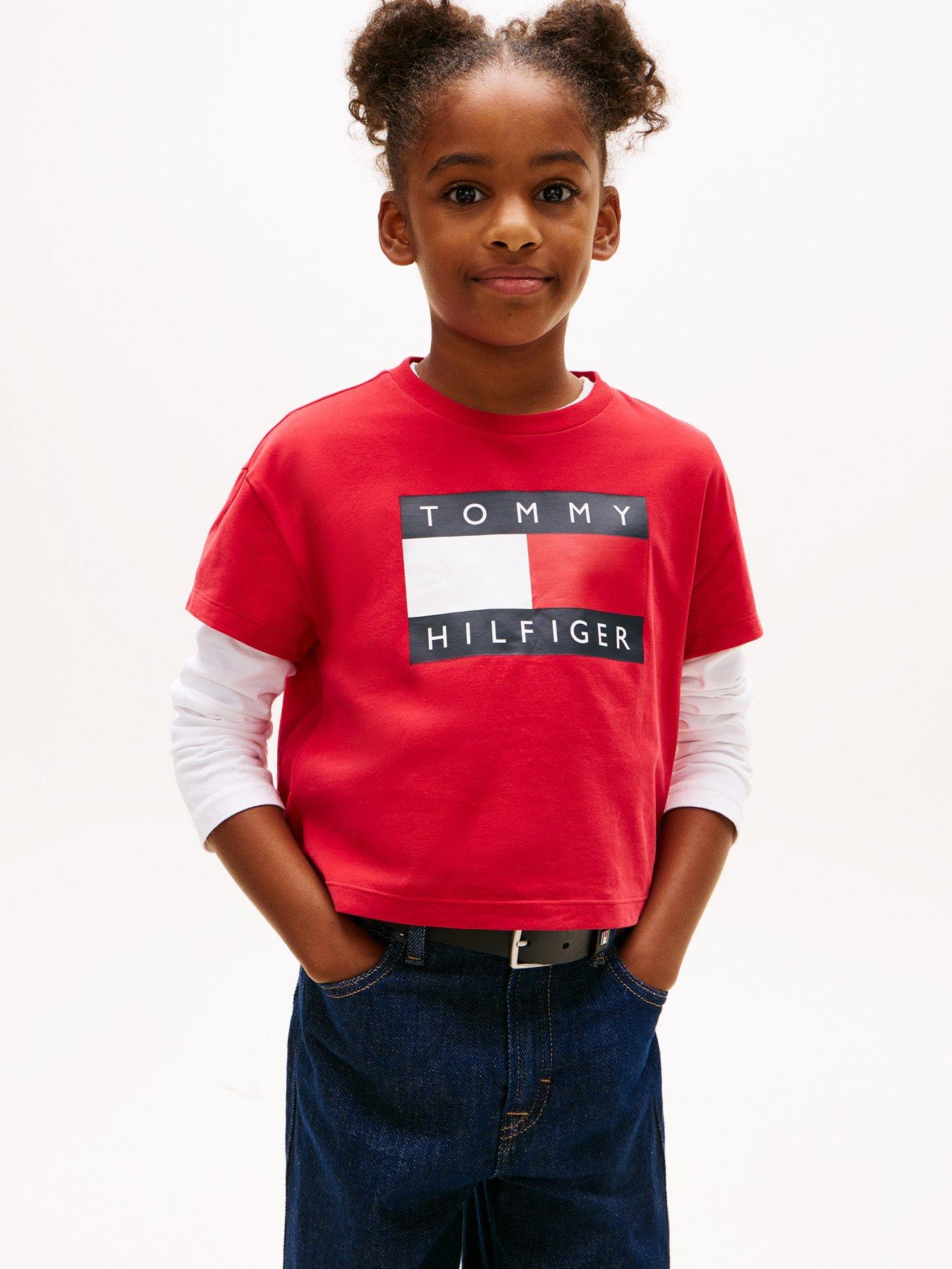 Tommy Hilfiger Girls Heritage Flag Short Sleeve T-Shirt, Red, Size Age: 7 Years