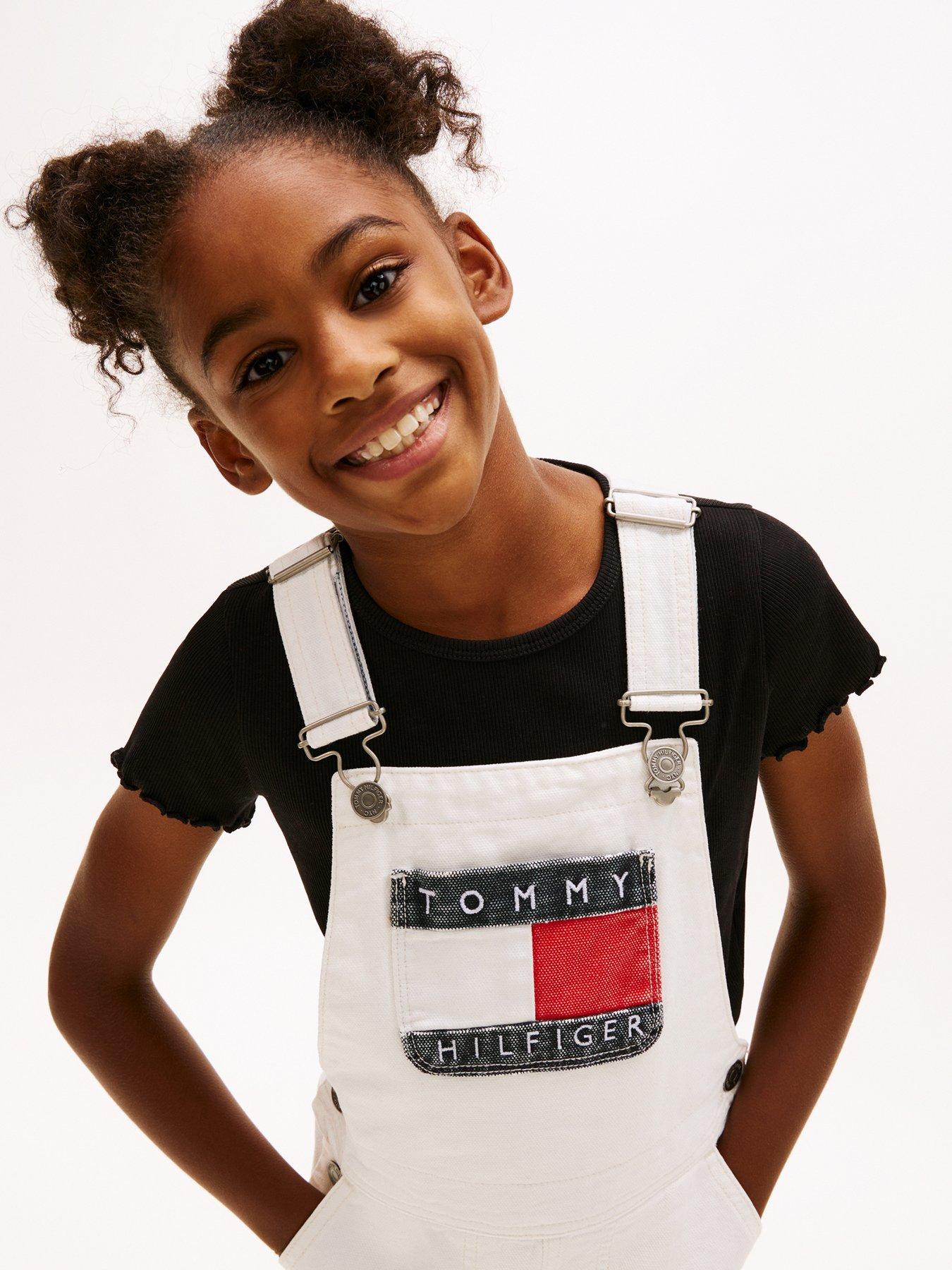 Tommy Hilfiger Girls Heritage Dungaree Dress - Cream | Very