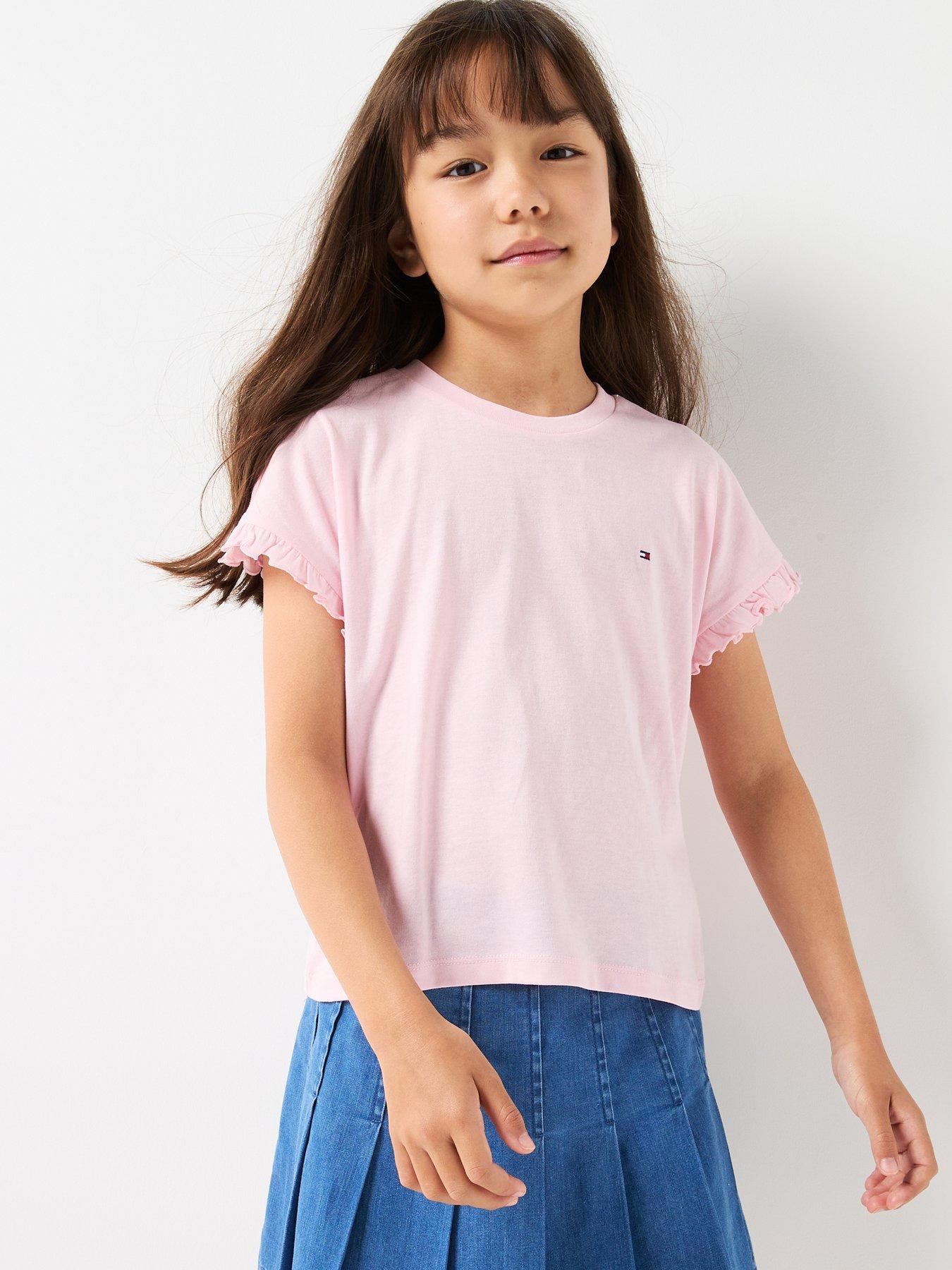 Tommy Hilfiger Girls Essential Short Sleeve Top, Pink, Size Age: 5 Years