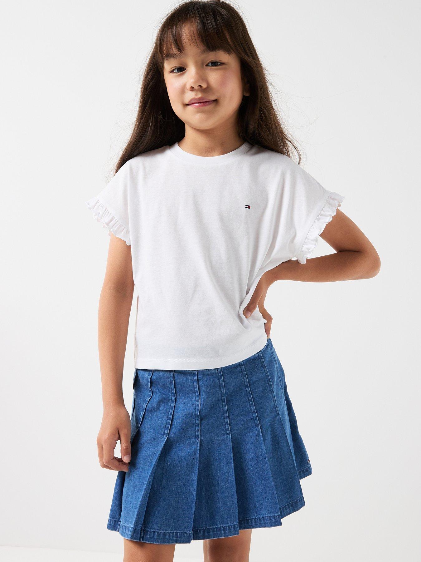 Tommy Hilfiger Girls Essential Short Sleeve Top, White, Size Age: 14 Years