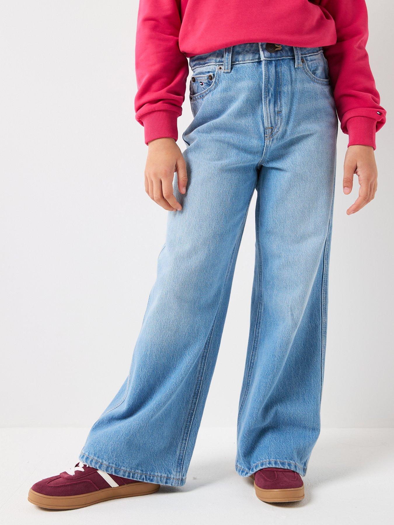 Tommy Hilfiger Girls Mabel Wide Leg Light Jeans, Light Blue, Size Age: 12 Years