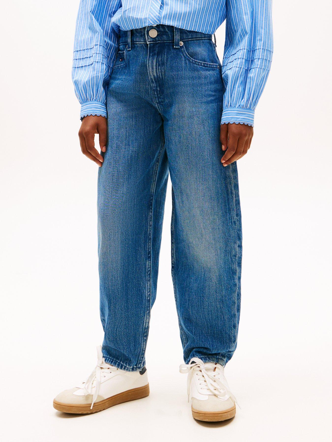 Tommy Hilfiger Girls Barrel Washed Jeans, Blue, Size Age: 12 Years