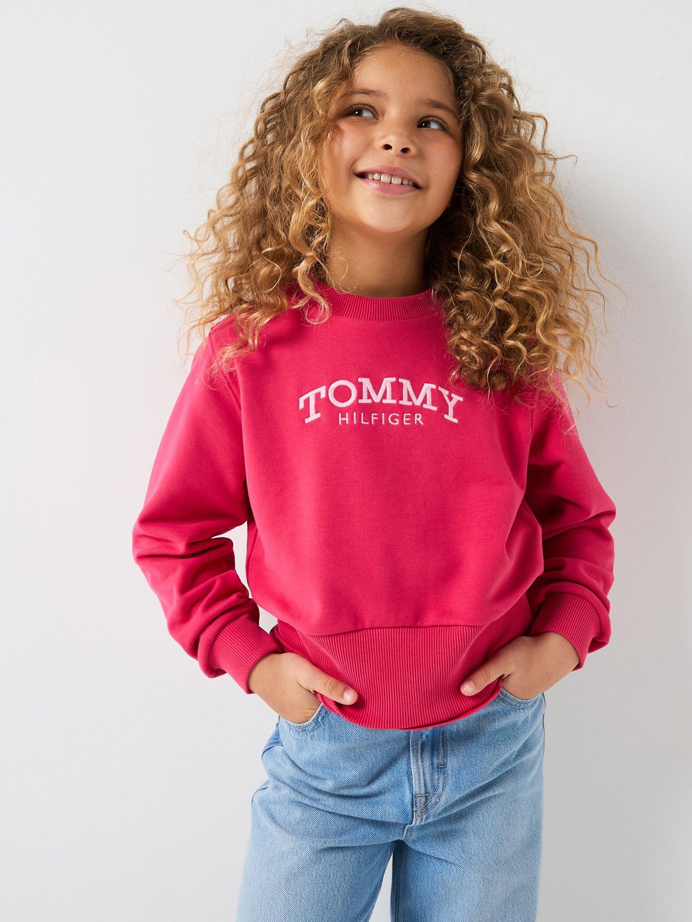 Tommy Hilfiger Girls High Rib Hem Crew Neck - Pink