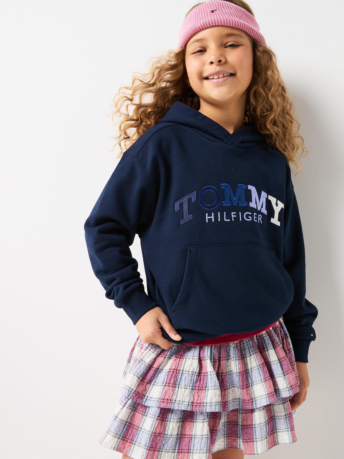 Tommy Hilfiger Girls Logo Embroidery Boyfriend Terry Hoody - Navy