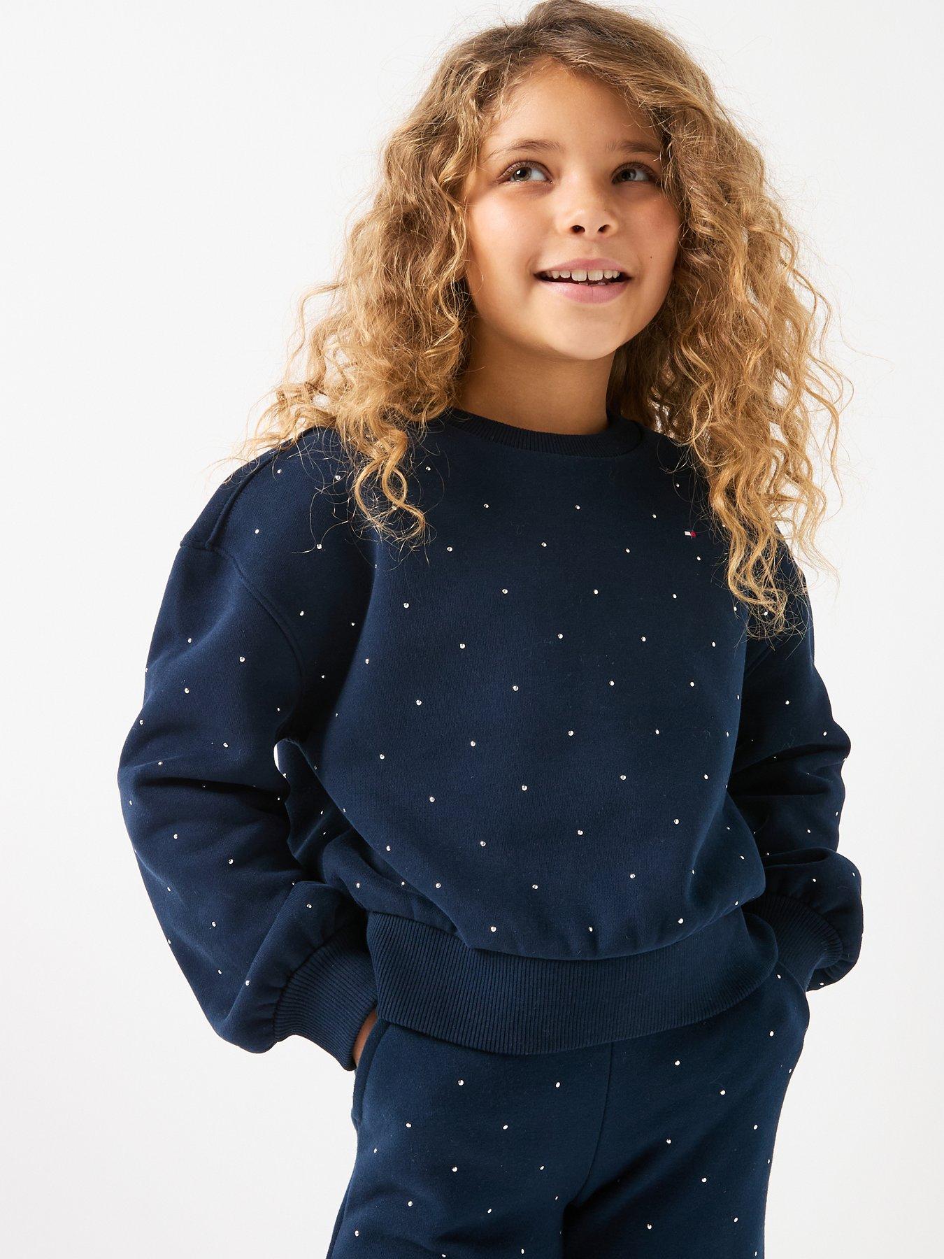 Tommy Hilfiger Girls Festive Stud Crew Neck Sweatshirt - Navy