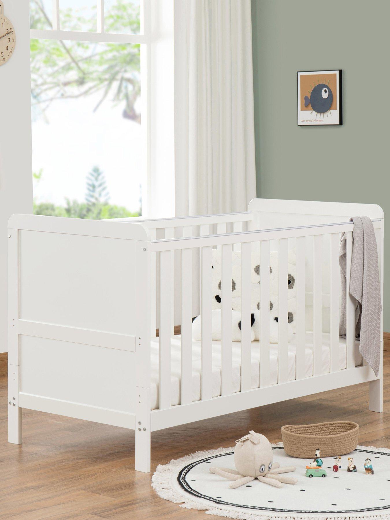 Babymore Caro Urban Cot Bed White with Fibre Mattress, White