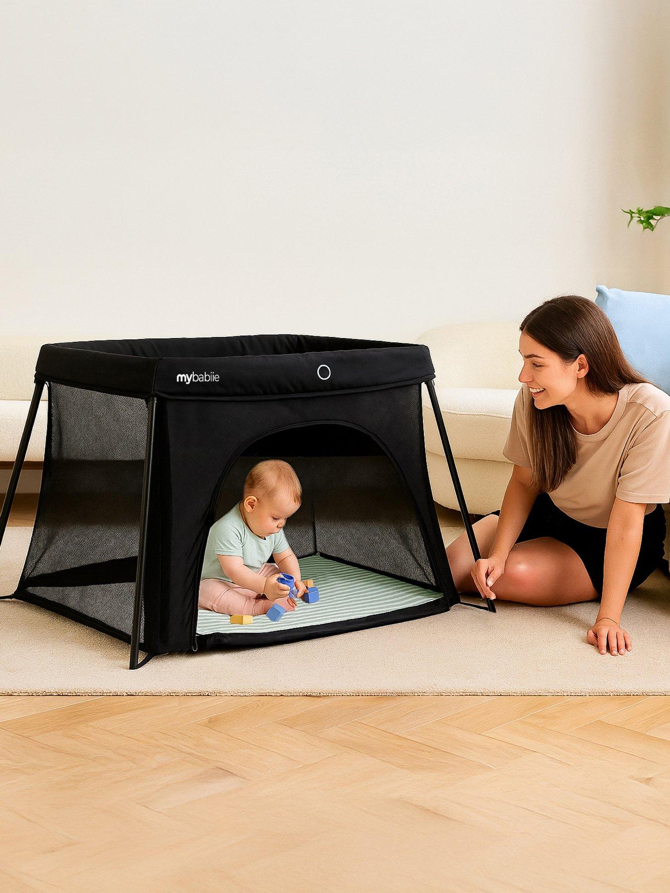 My Babiie MBTC3 Air-Light 3-in-1 Travel Cot with Bassinet, Black