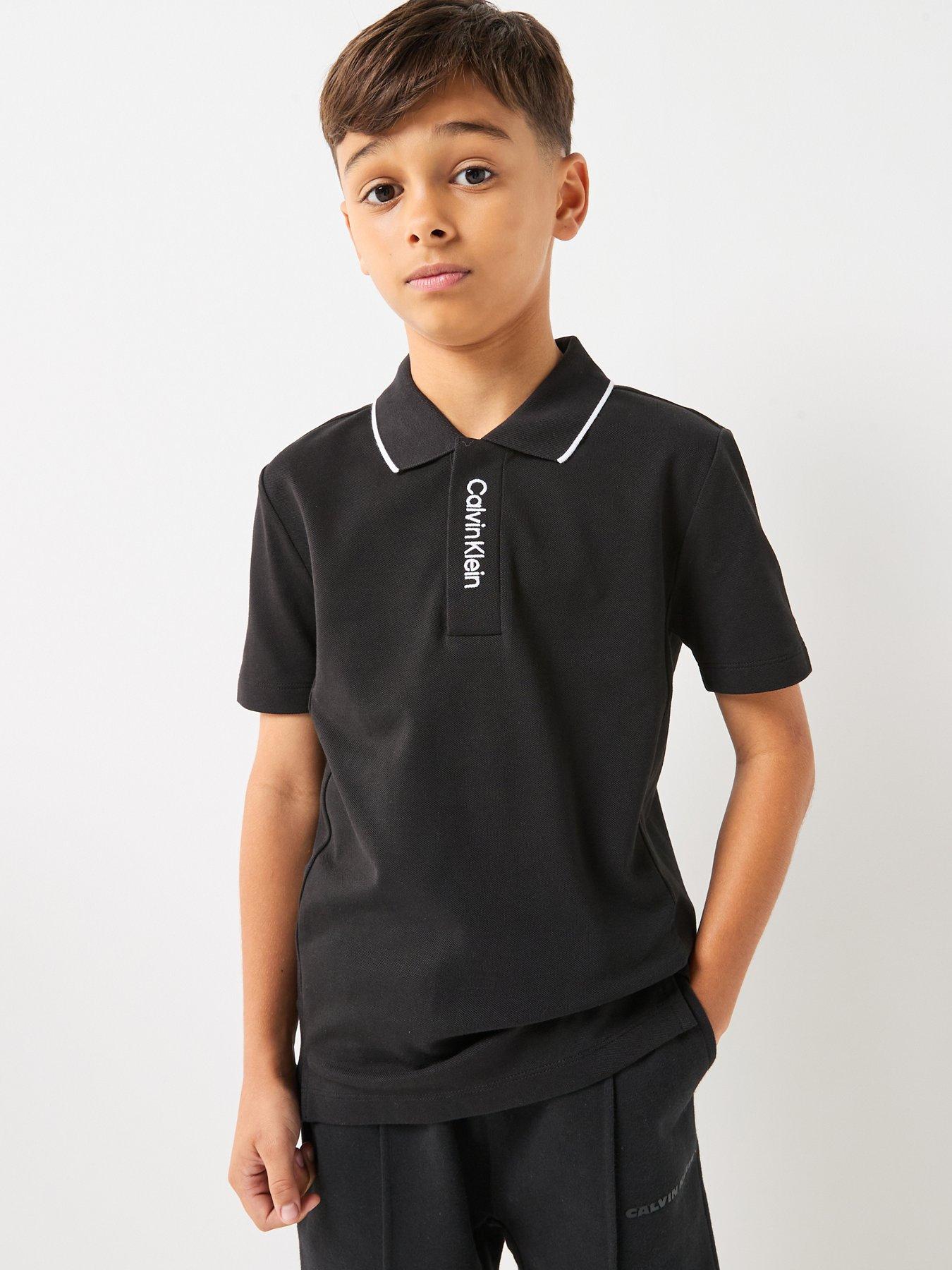 Calvin Klein Jeans Boys Ck Logo Short Sleeve Pique Polo Shirt - Black