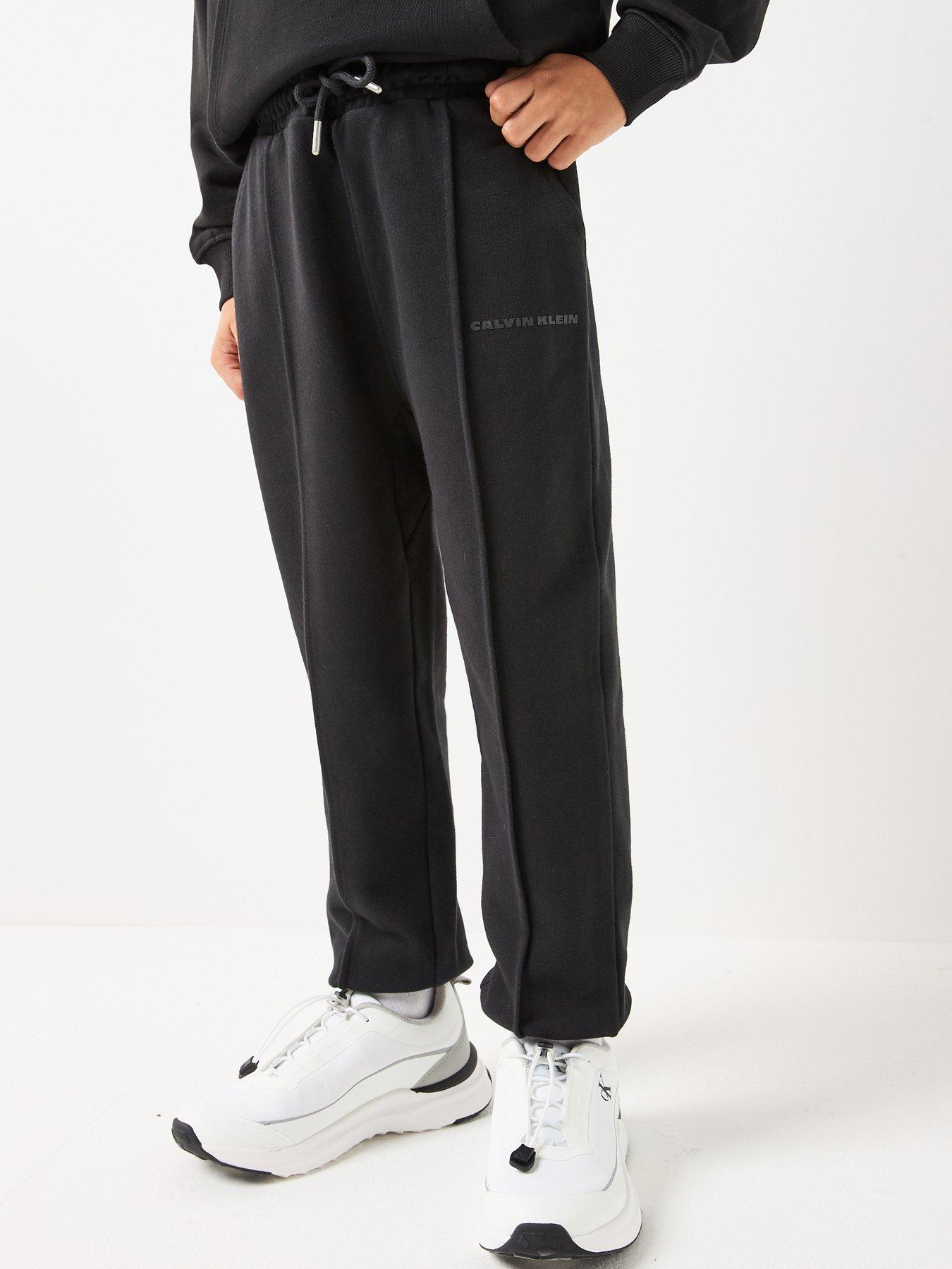 Calvin Klein Jeans Boys Relaxed Pintuck Sweatpants, Black, Size 14 Years