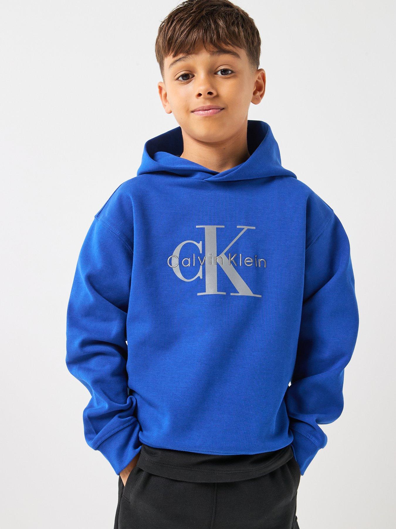 Calvin Klein Jeans Boys Light Monologo Hoodie, Blue, Size 16 Years