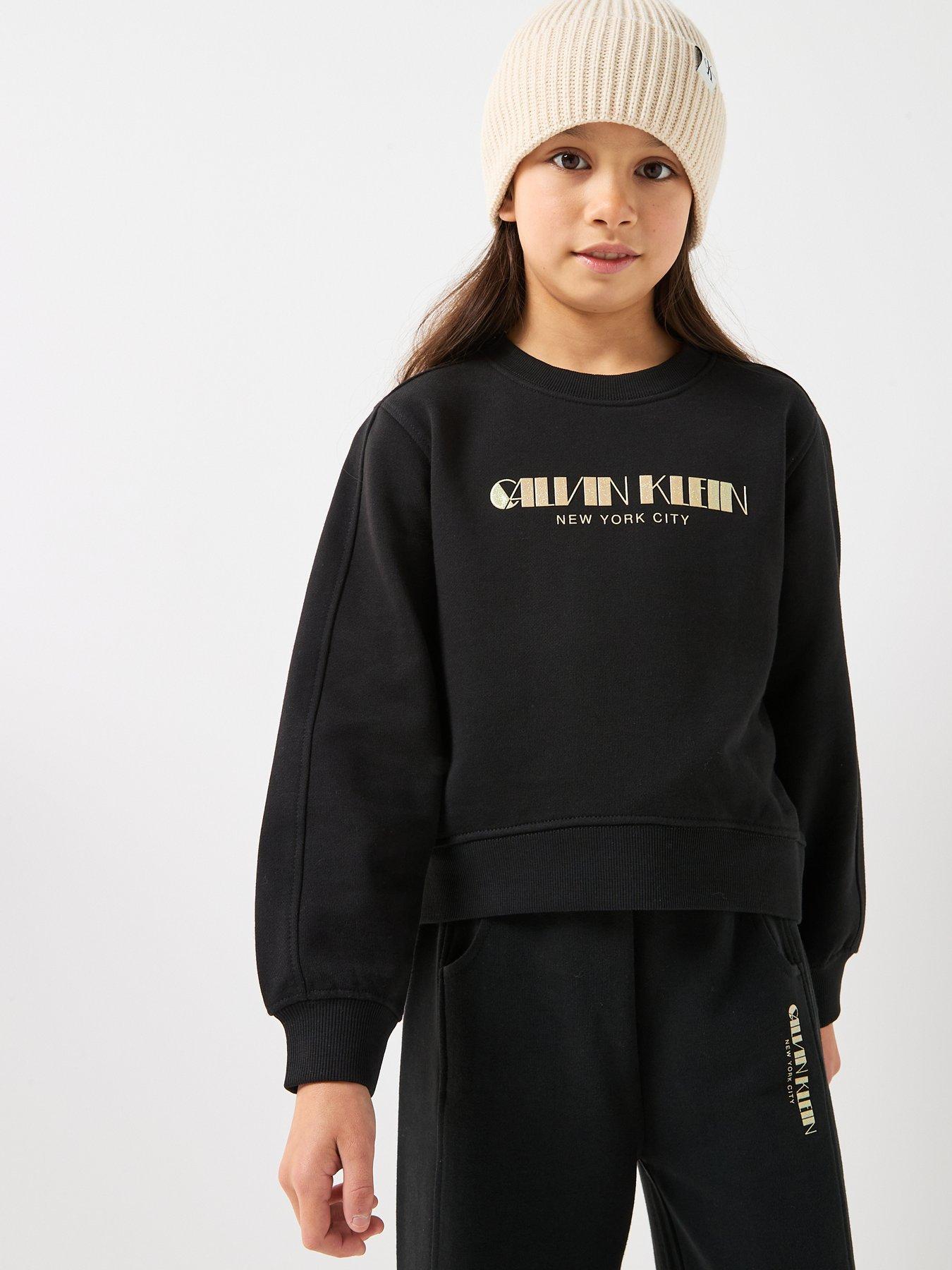 Calvin Klein Jeans Girls Glitter Crew Neck Sweatshirt - Black